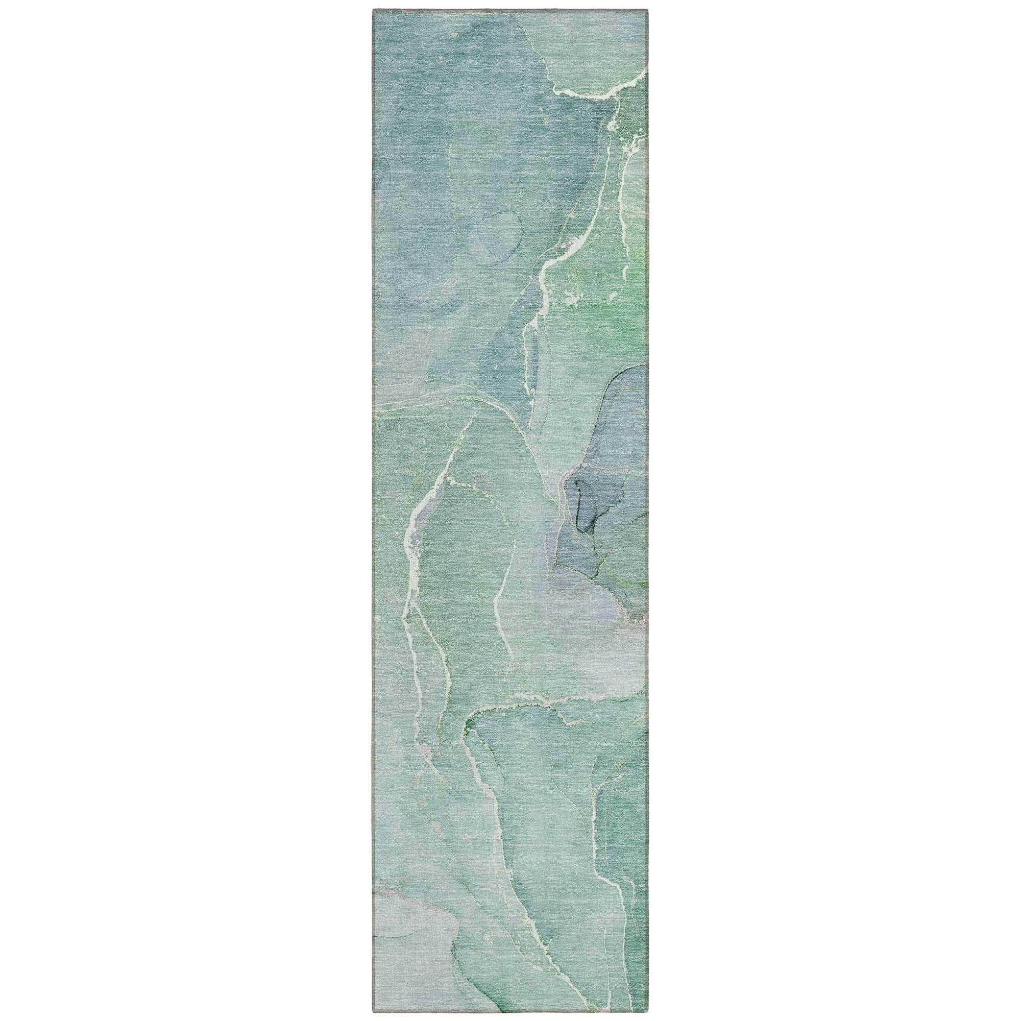 Machine Washable Teal Rug - Indoor / Outdoor - Kids / Pet Friendly Watercolors Print Rug