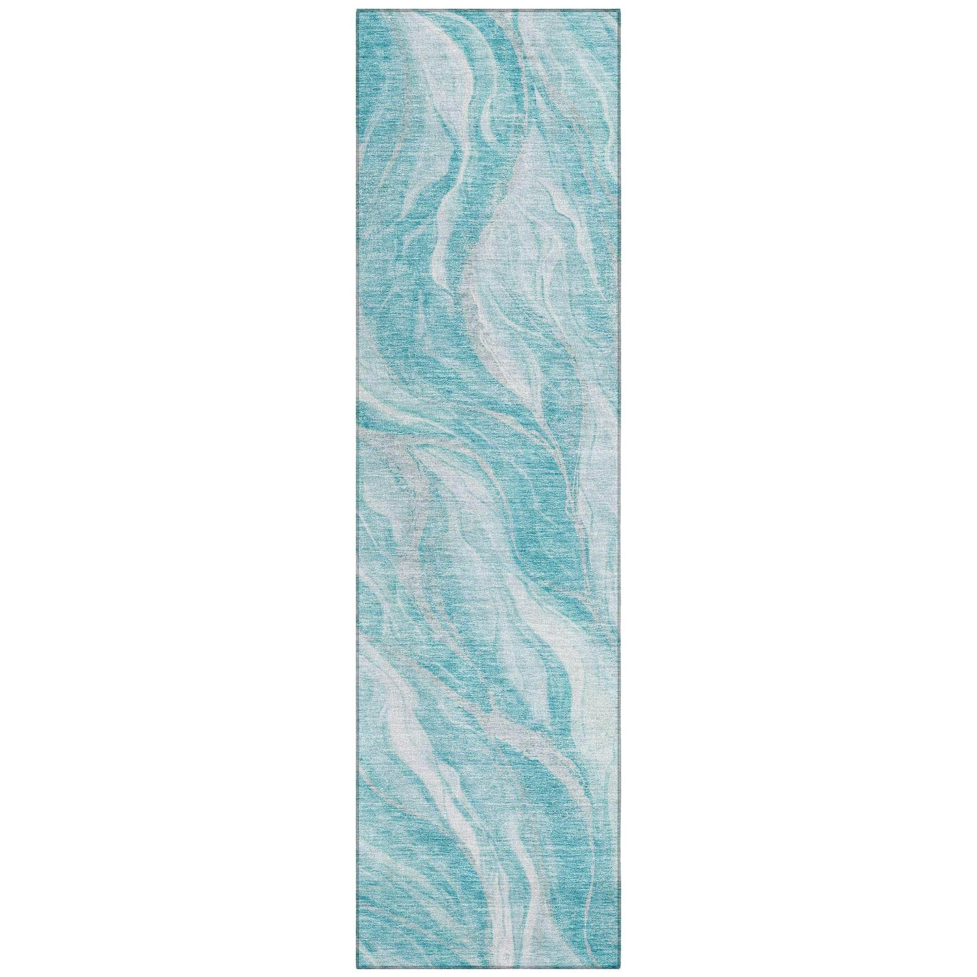 Machine Washable Teal Rug - Indoor / Outdoor - Kids / Pet Friendly Waves Print Rug