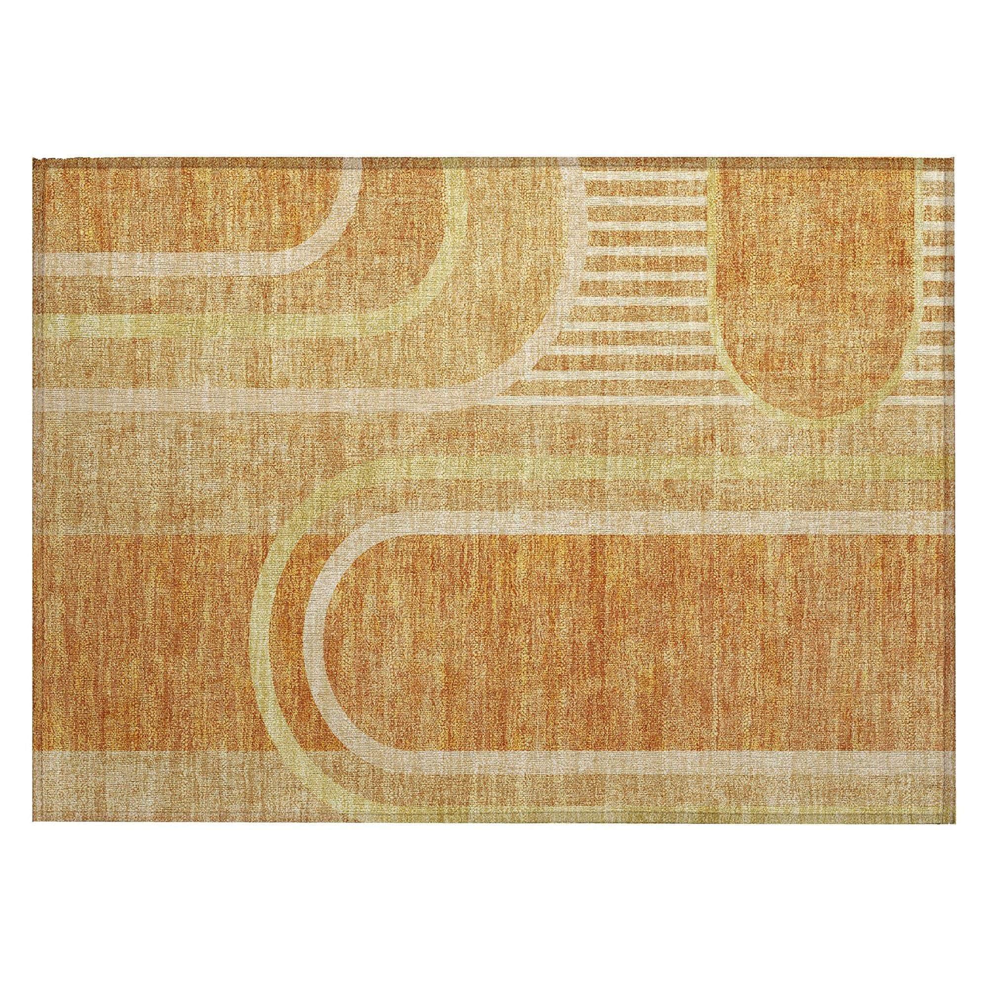 Machine Washable Terracotta Orange Rug - Indoor / Outdoor - Kids / Pet Friendly Art Deco Print Rug