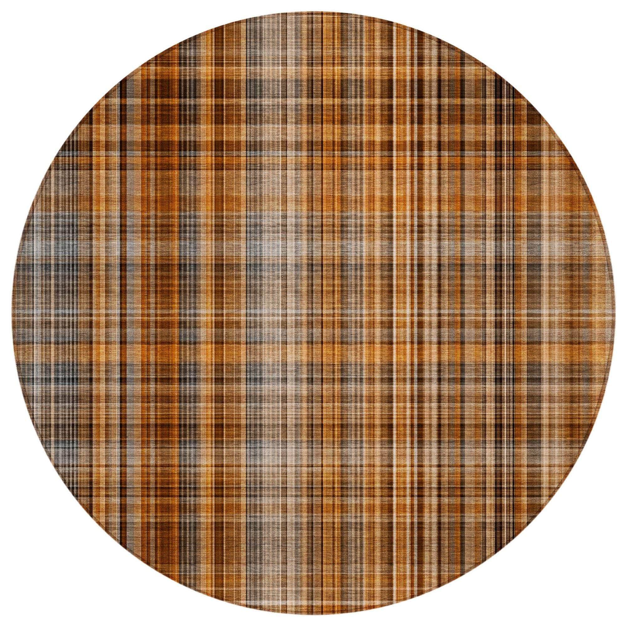 Machine Washable Terracotta Orange Rug - Indoor / Outdoor - Kids / Pet Friendly Plaid Print Rug