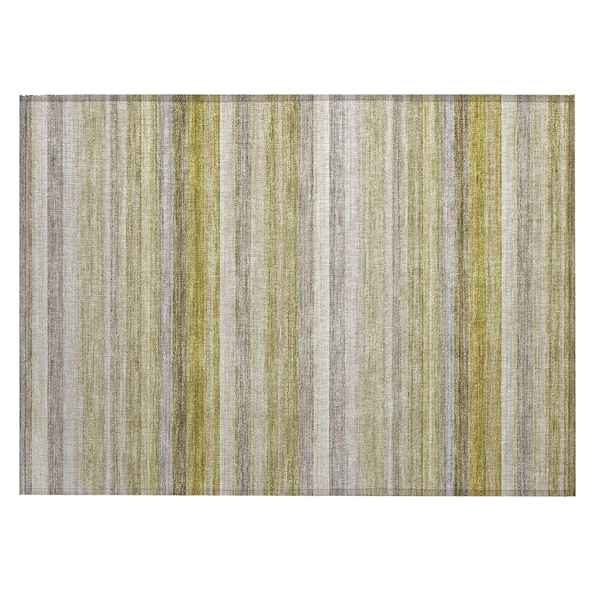 Machine Washable Wheat Gold Rug - Indoor / Outdoor - Kids / Pet Friendly Stripes Print Rug