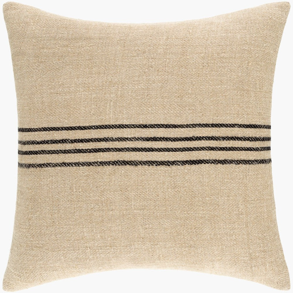 Brett Grain Sack Stripe Throw Pillow – Light Brown & Black - detail