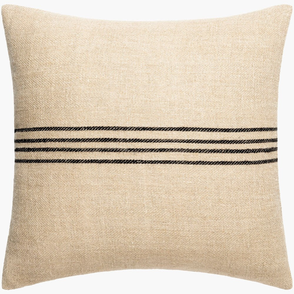 Brett Grain Sack Stripe Throw Pillow – Light Brown & Black - Square #_shape=Square