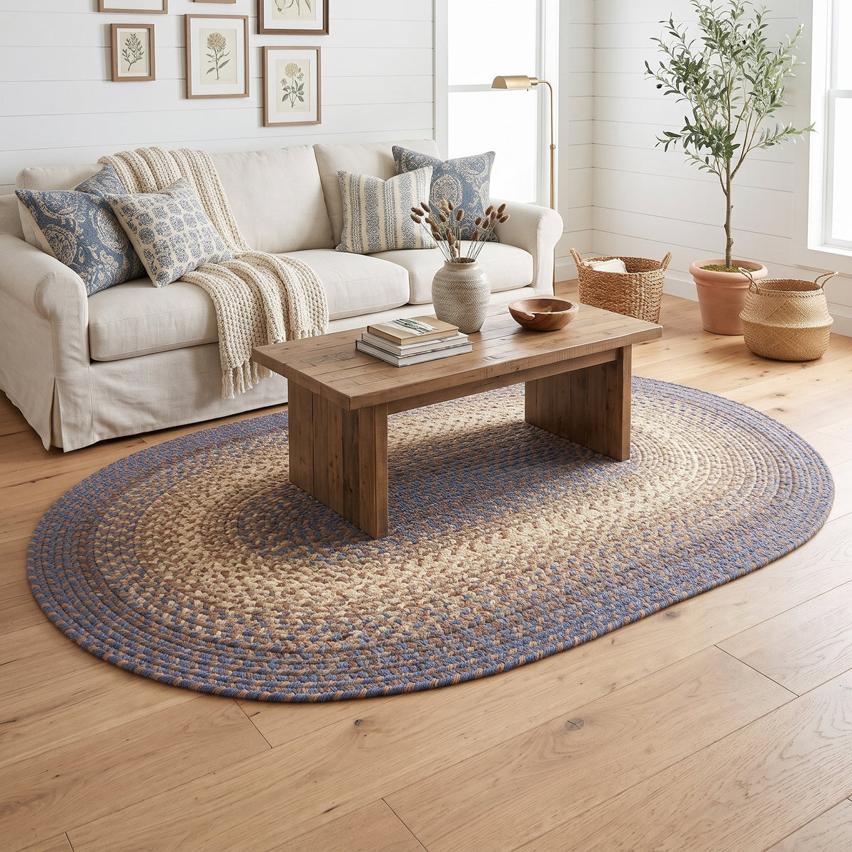 Hartford Blue Lake braided rug, 5x8 oval in a coastal farmhouse living room #Shape_Oval