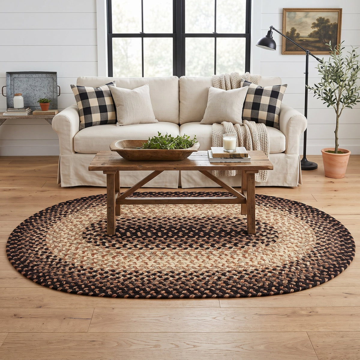 Hartford Charcoal braided rug, 5x8 oval in a farmhouse living room #Shape_Oval