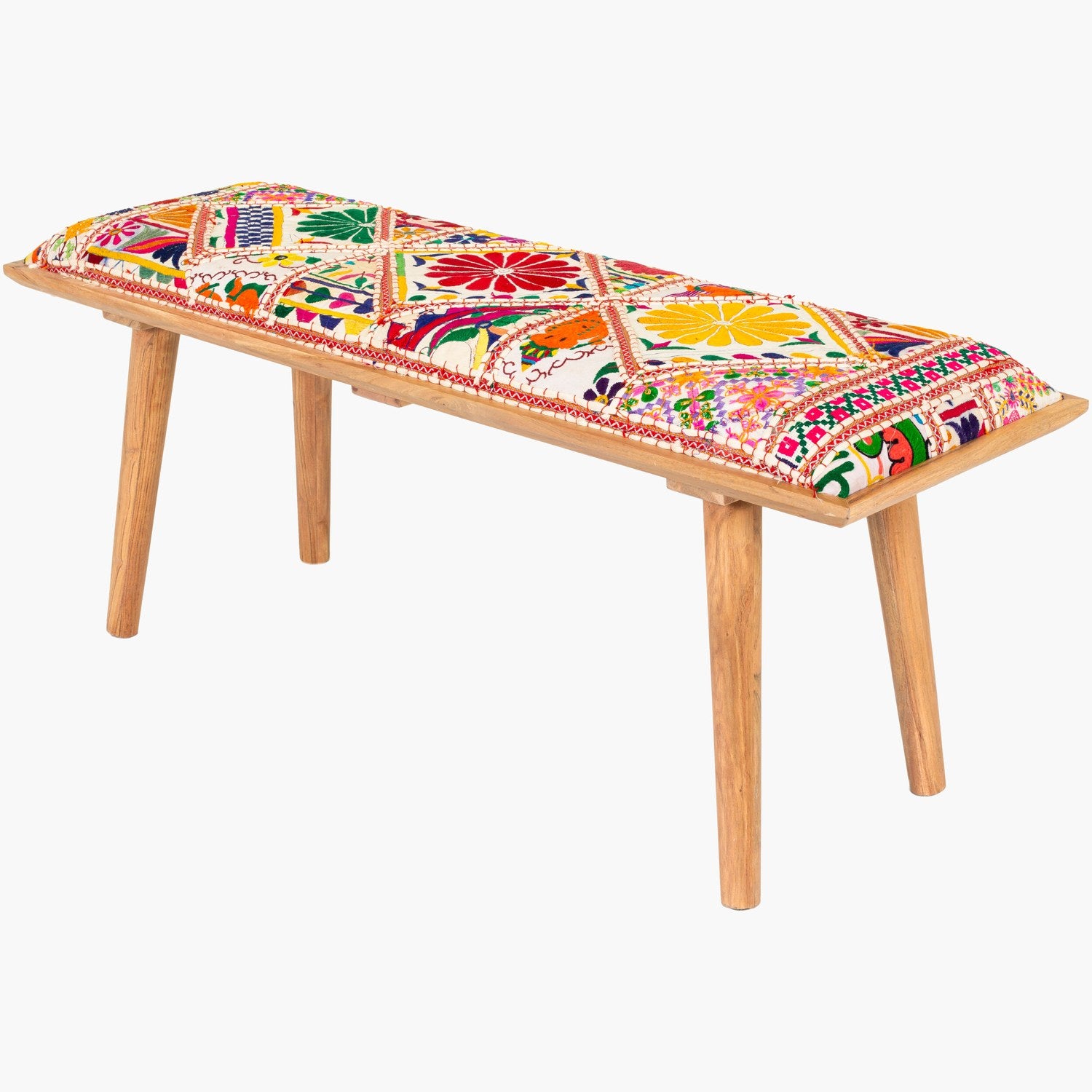 Karma Bench in Cream & Dark Blue & Fuchsia & Dark Green & Saffron