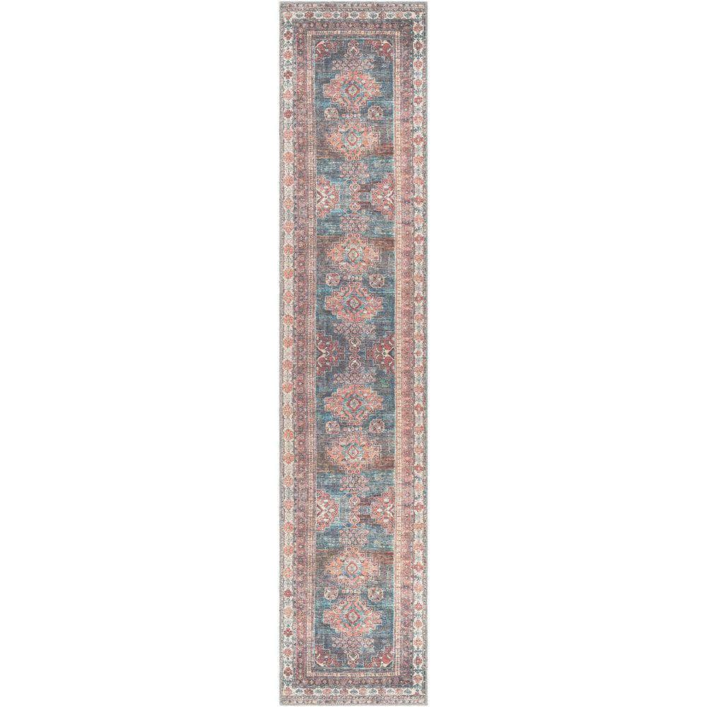 Machine Woven CLN-2305 Blue, Dusty Coral Rugs #color_blue, dusty coral