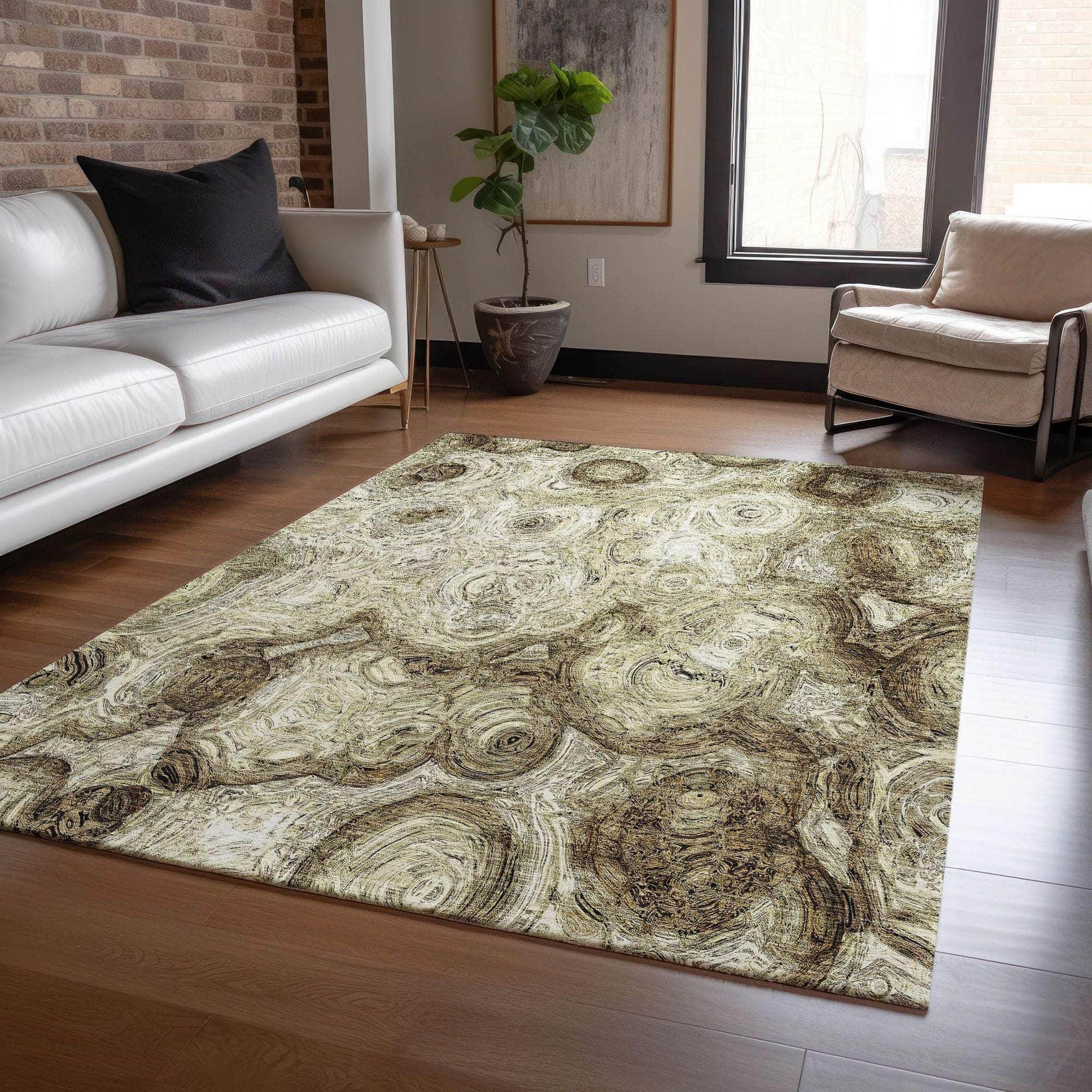 Machine Made ACN579 Beige Brown Rugs