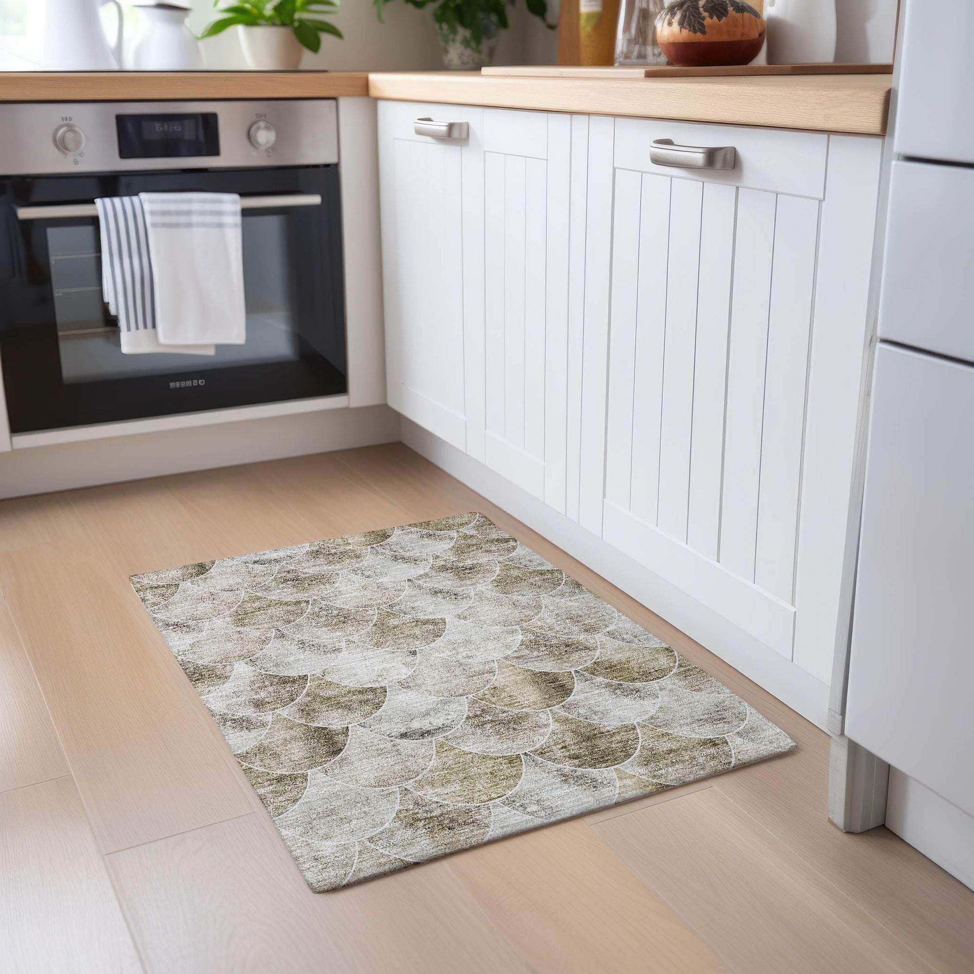 Machine Made ACN594 Beige Brown Rugs