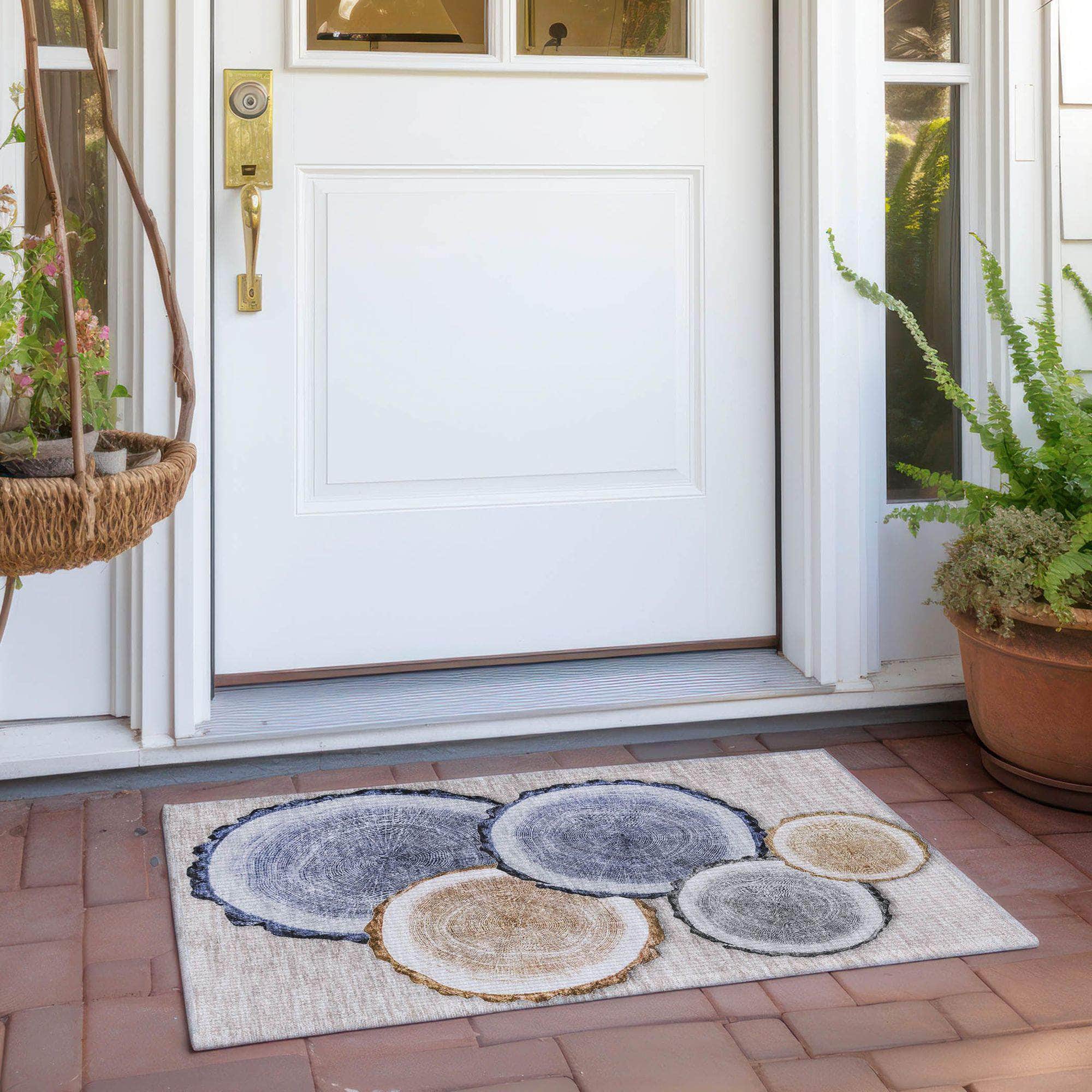 Machine Made ACN575 Beige Brown Rugs