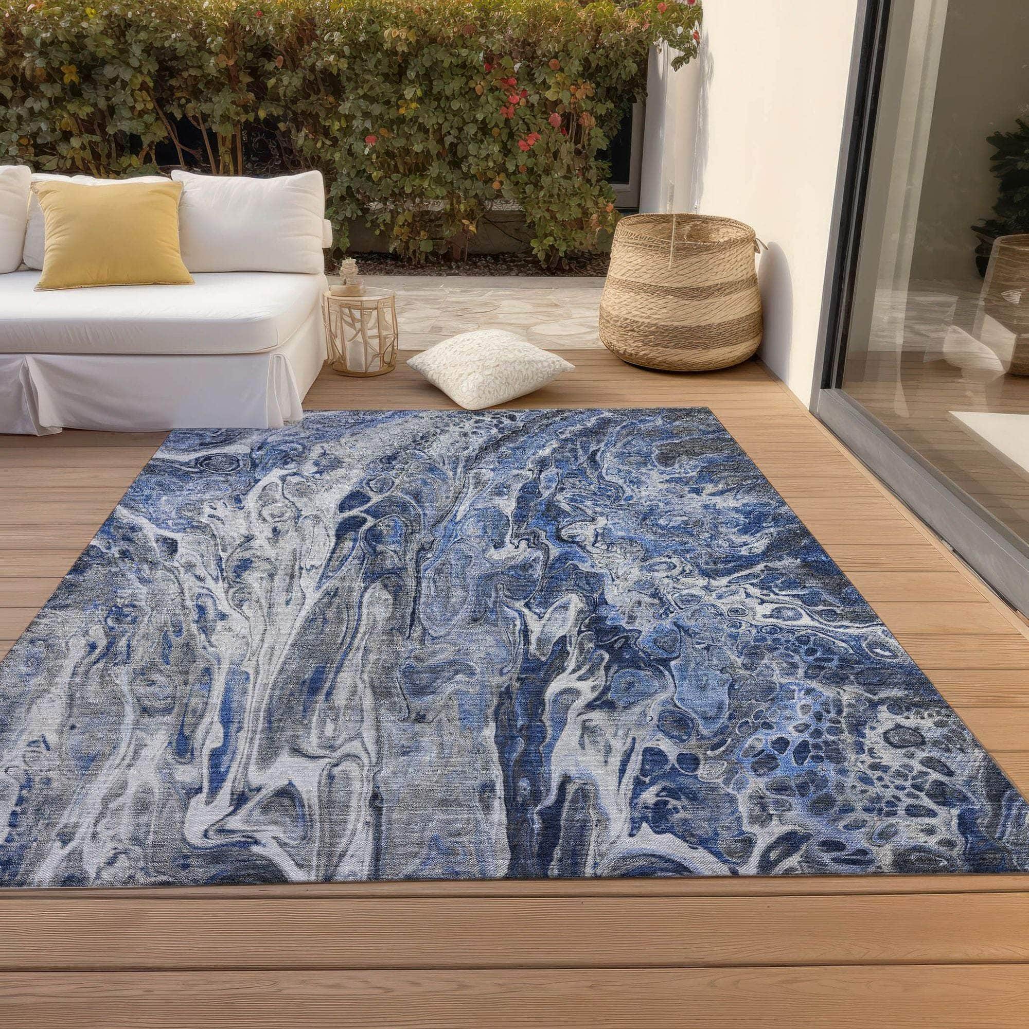 Machine Made ACN602 Blue Rugs