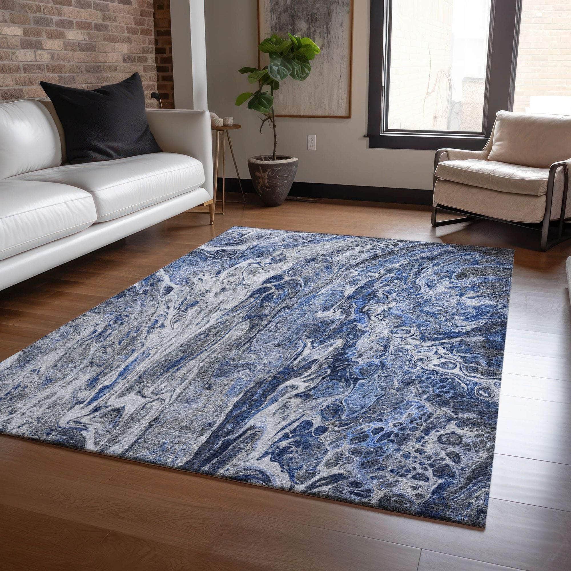 Machine Made ACN602 Blue Rugs