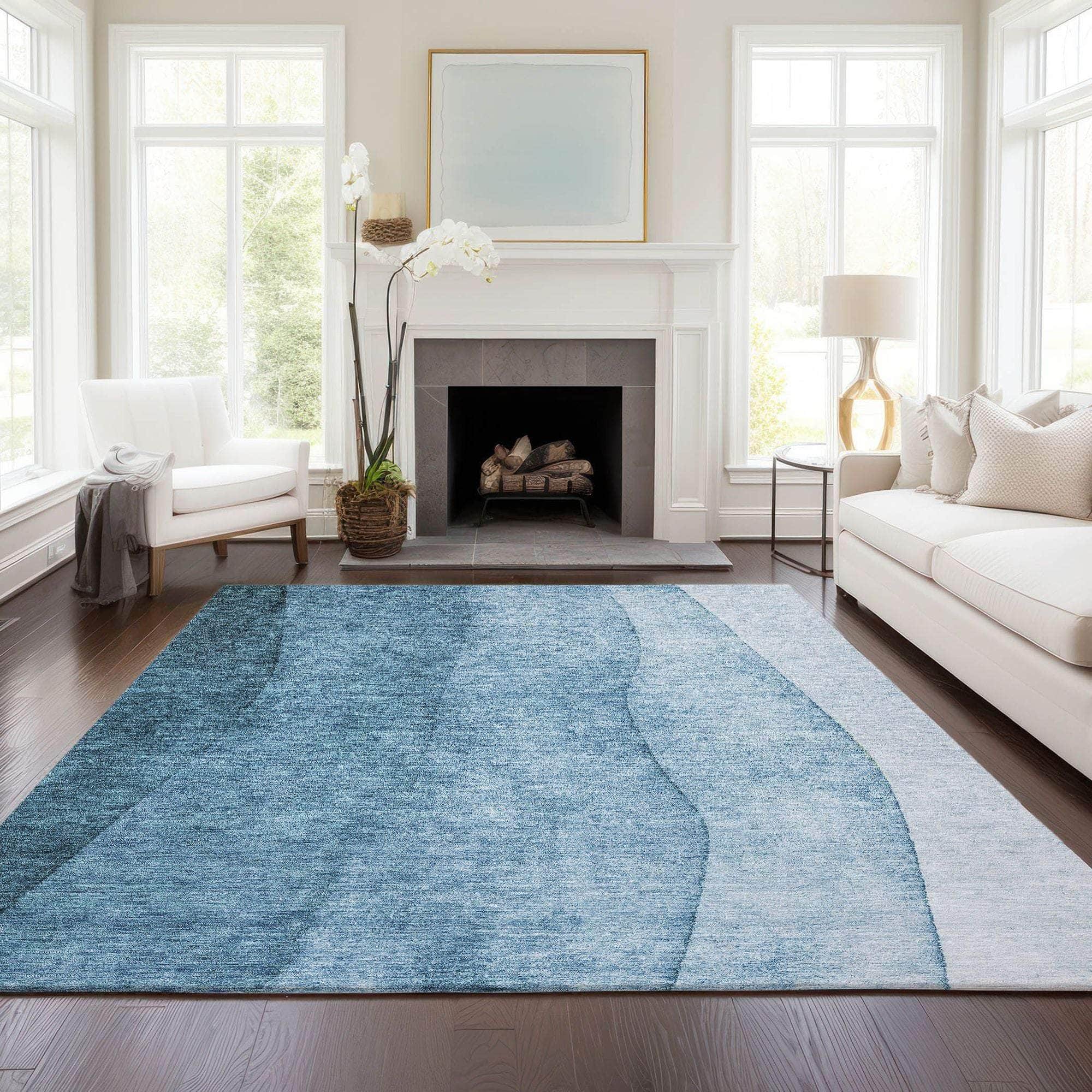 Machine Made ACN625 Blue Rugs