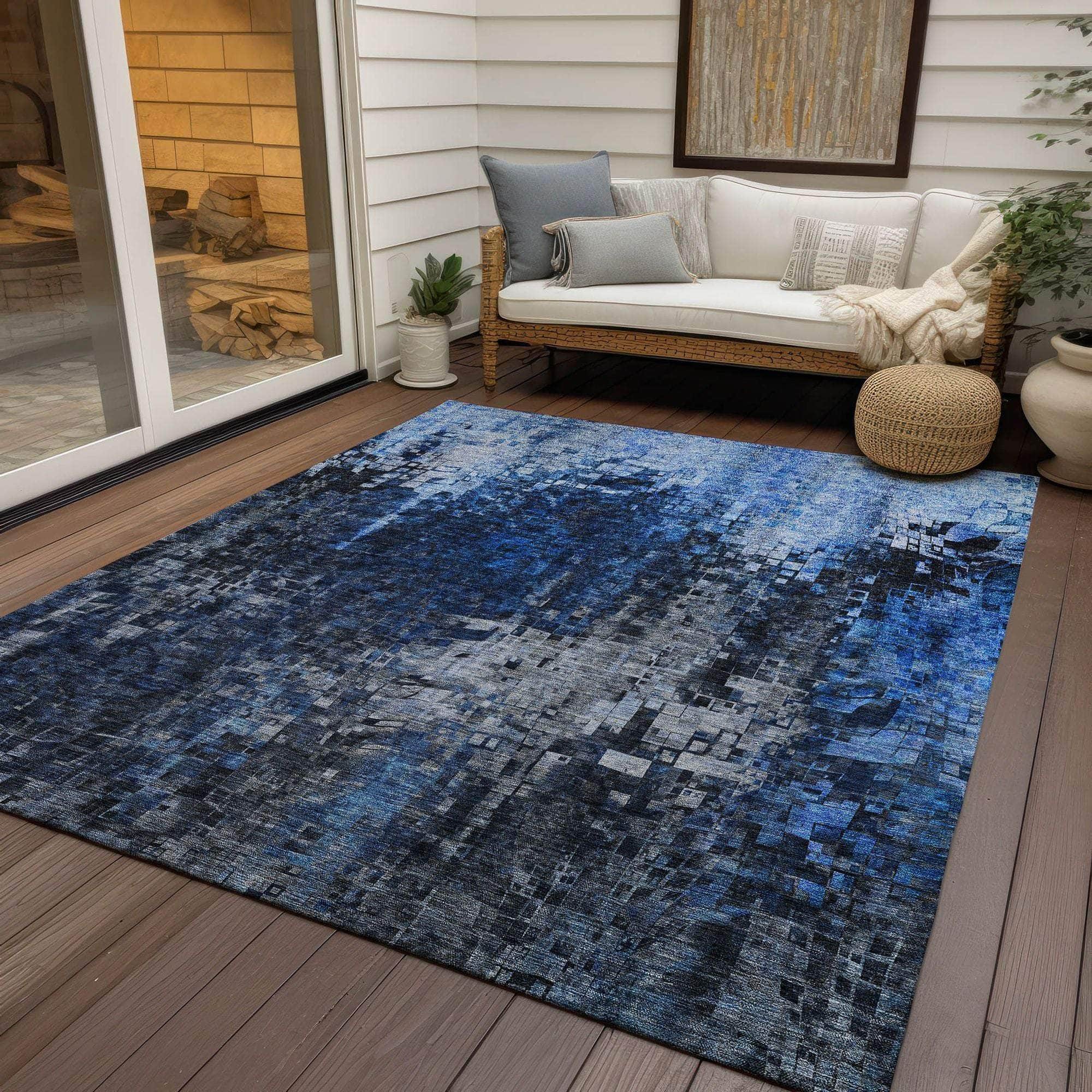 Machine Made ACN581 Blue Rugs