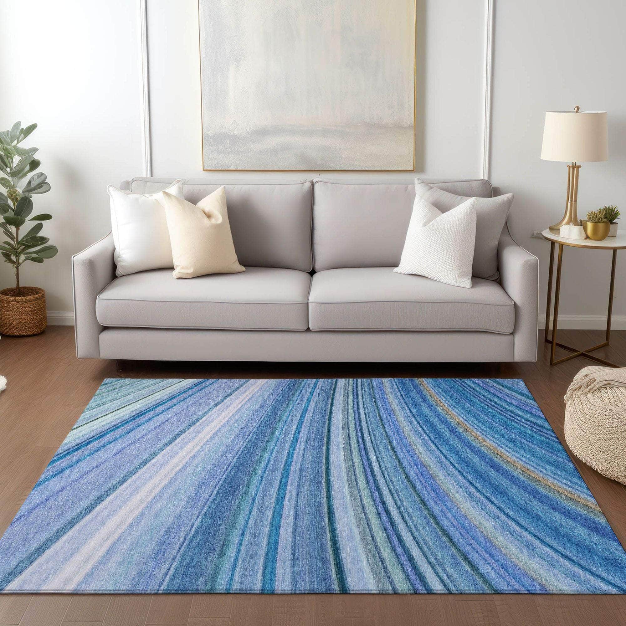 Machine Made ACN585 Blue Rugs