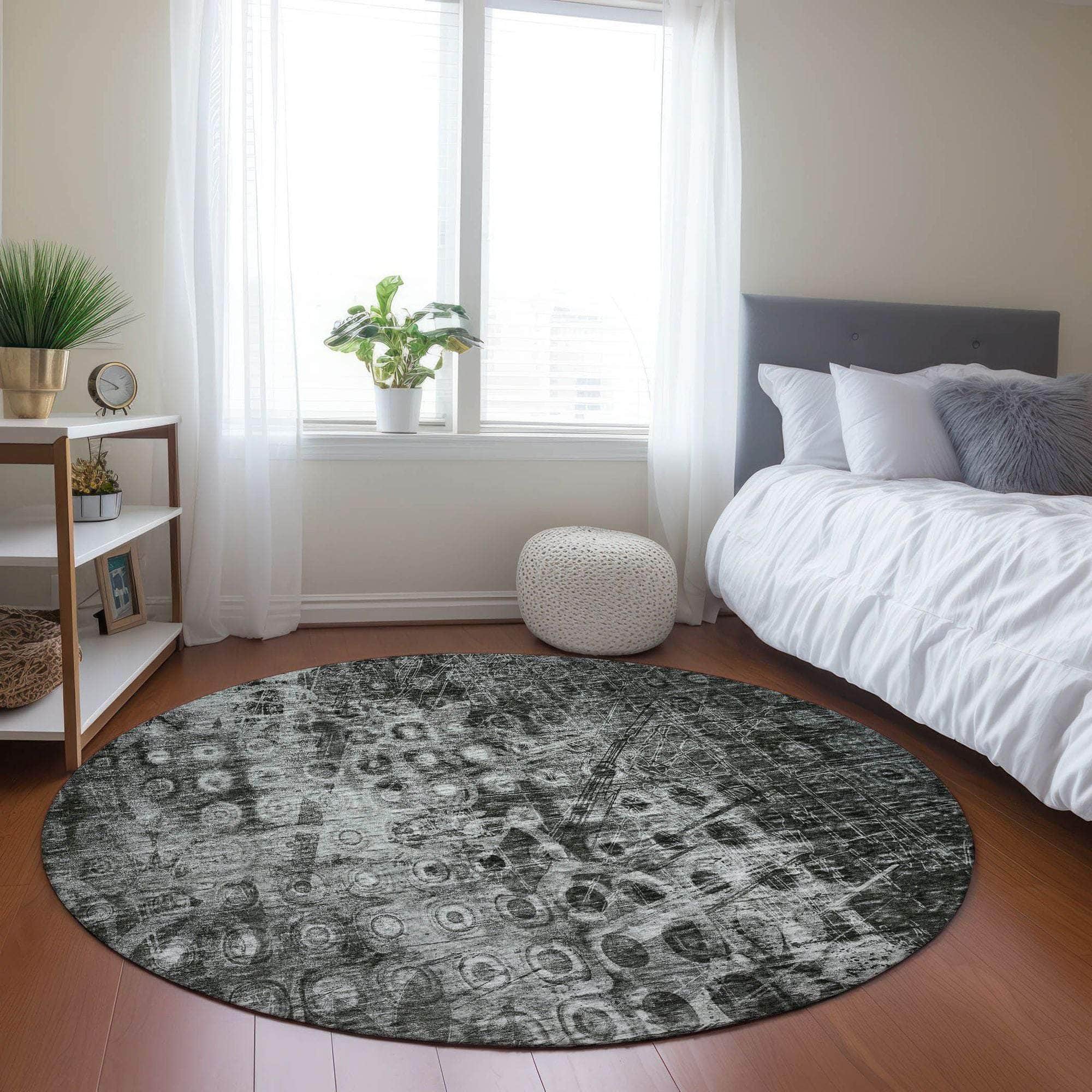 Machine Made ACN577 Charcoal Gray Rugs