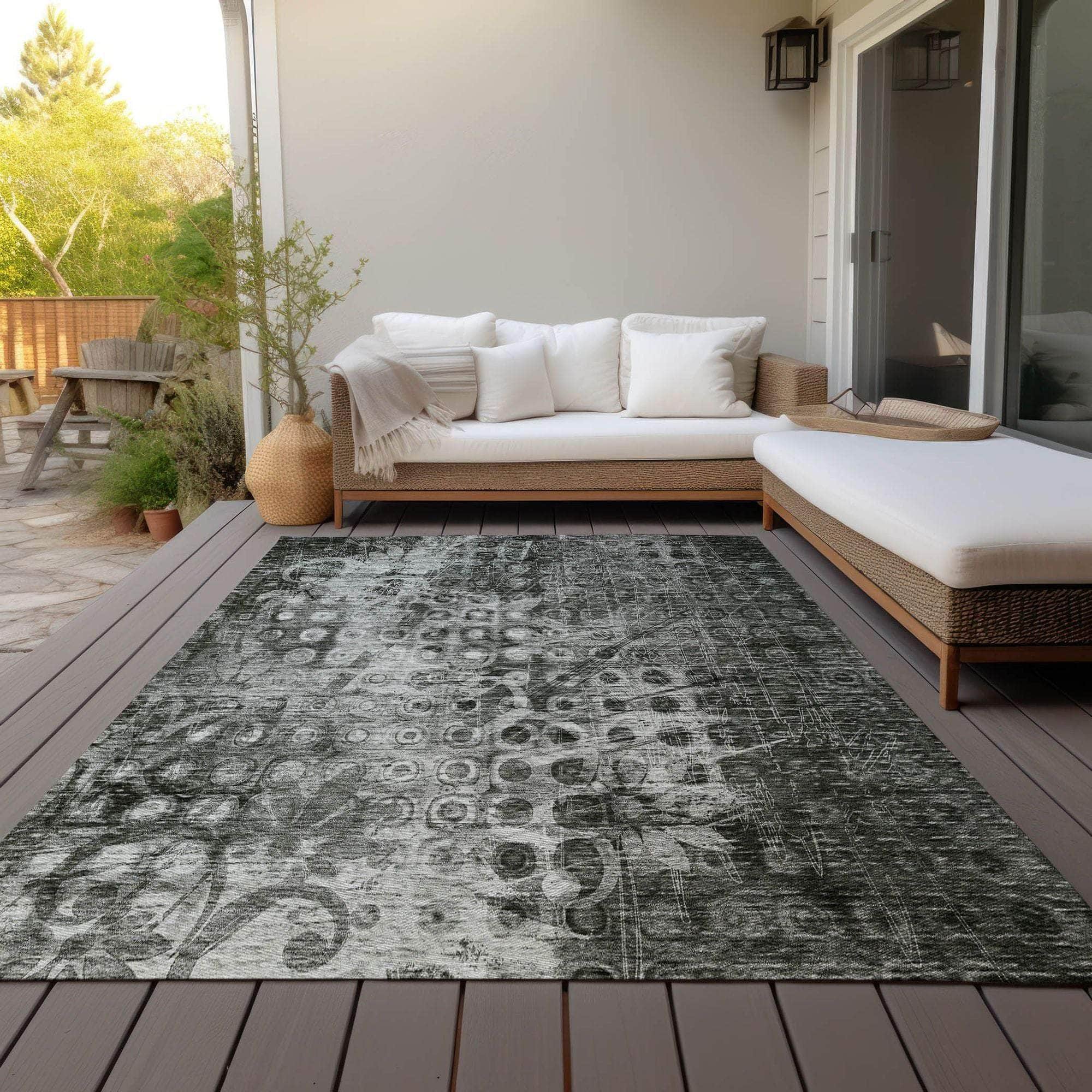Machine Made ACN577 Charcoal Gray Rugs