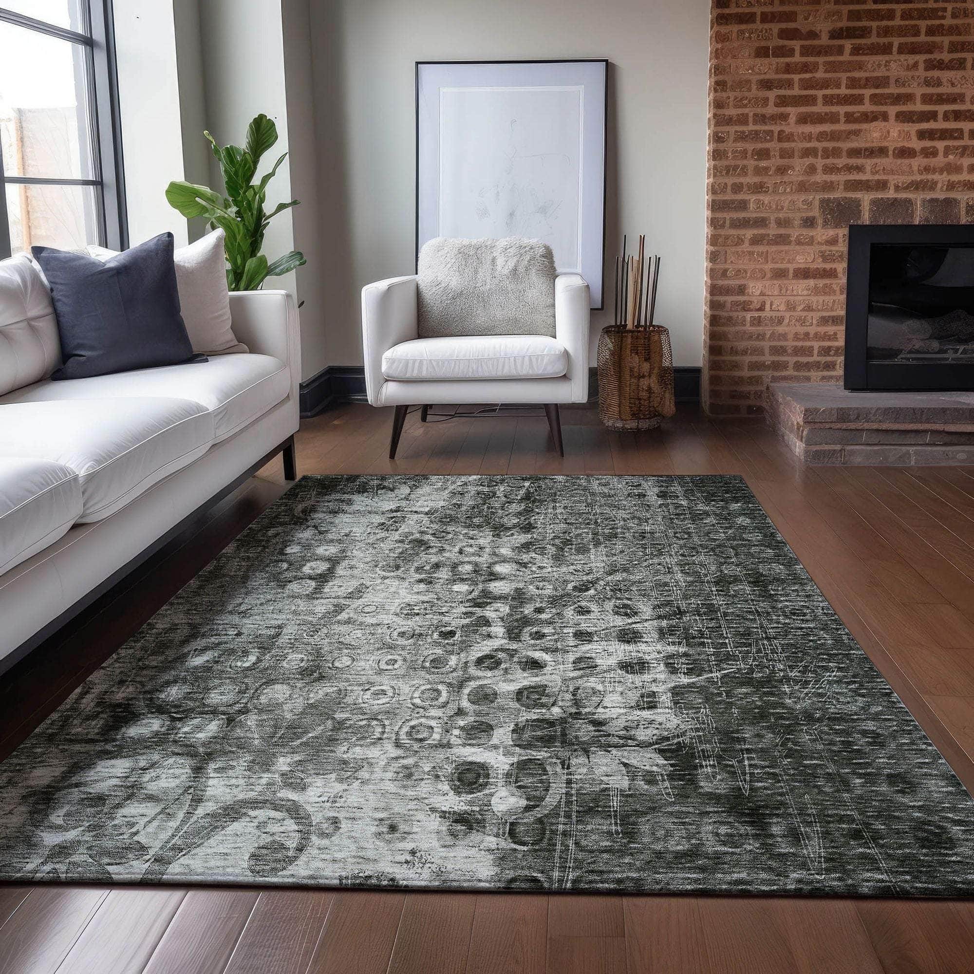 Machine Made ACN577 Charcoal Gray Rugs