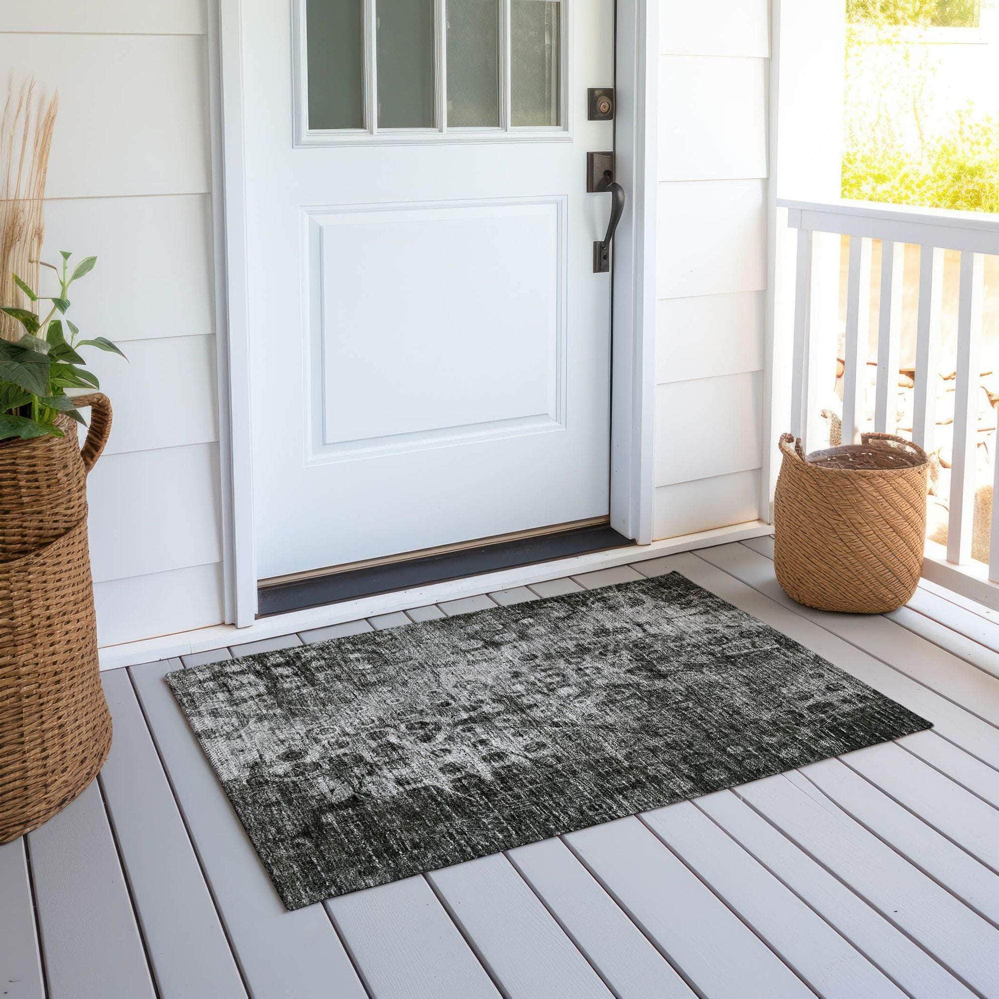 Machine Made ACN577 Charcoal Gray Rugs