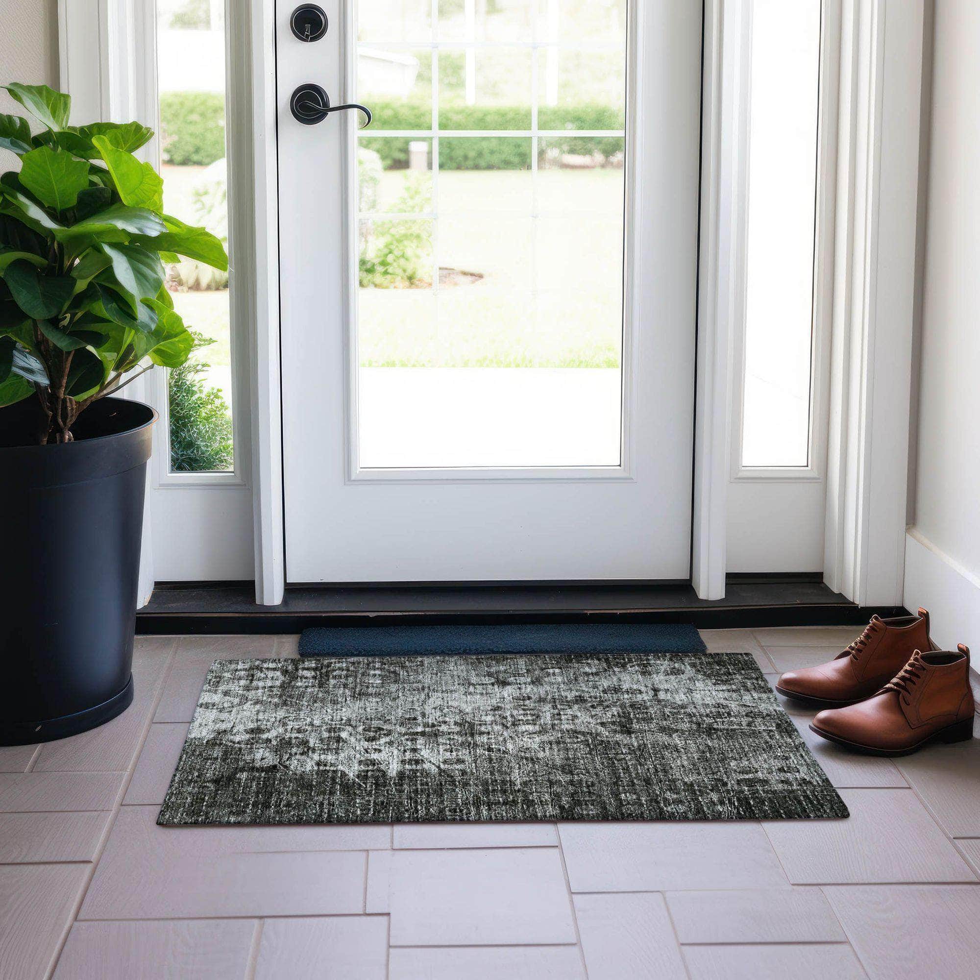 Machine Made ACN577 Charcoal Gray Rugs