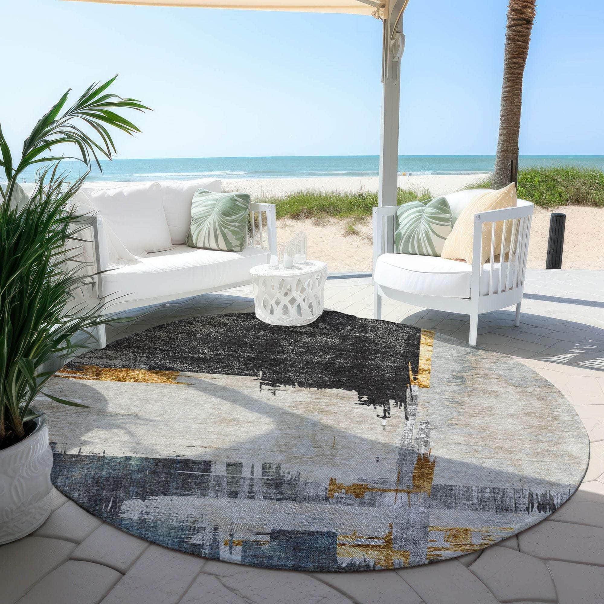 Machine Made ACN624 Charcoal Gray Rugs