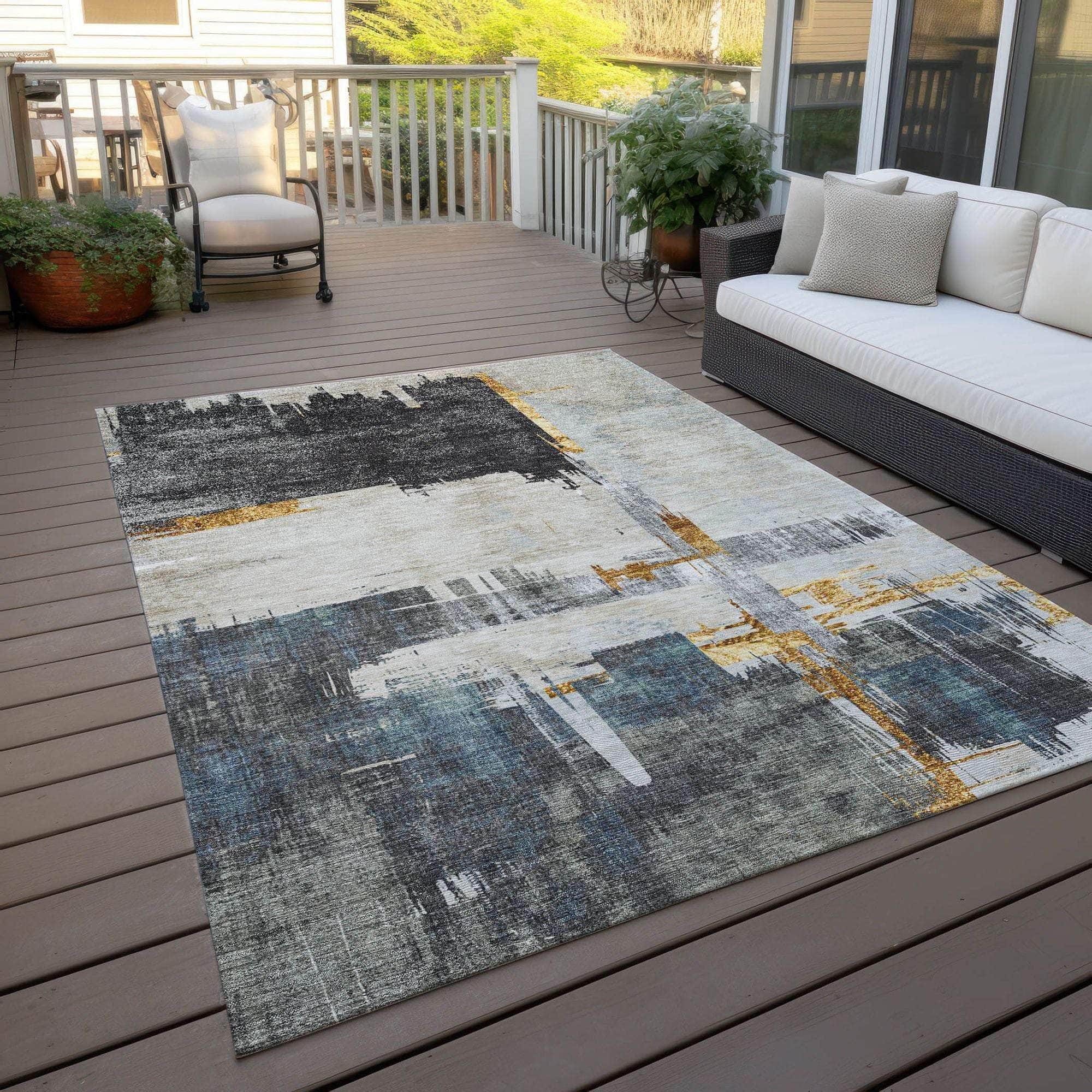 Machine Made ACN624 Charcoal Gray Rugs