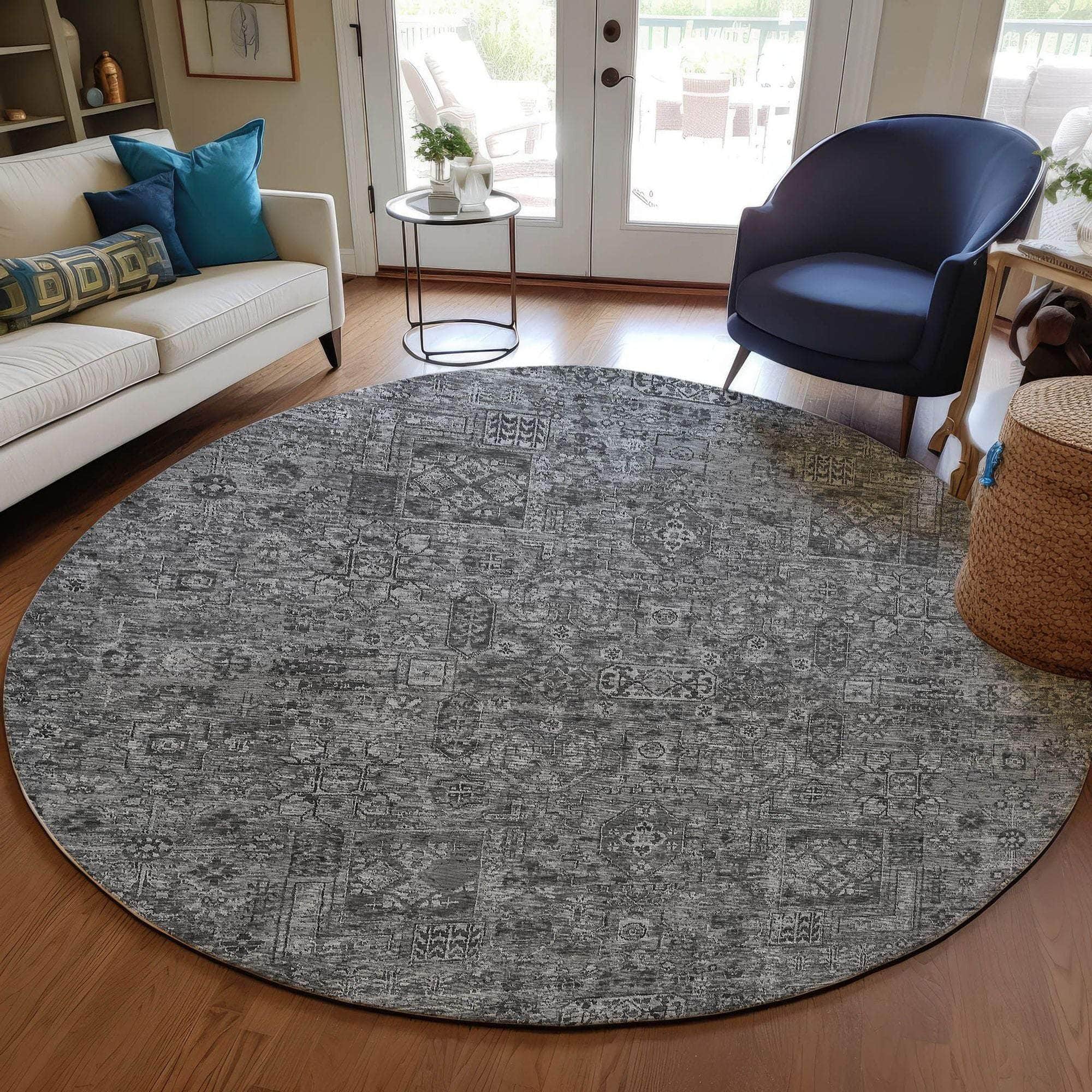 Machine Made ACN611 Charcoal Gray Rugs