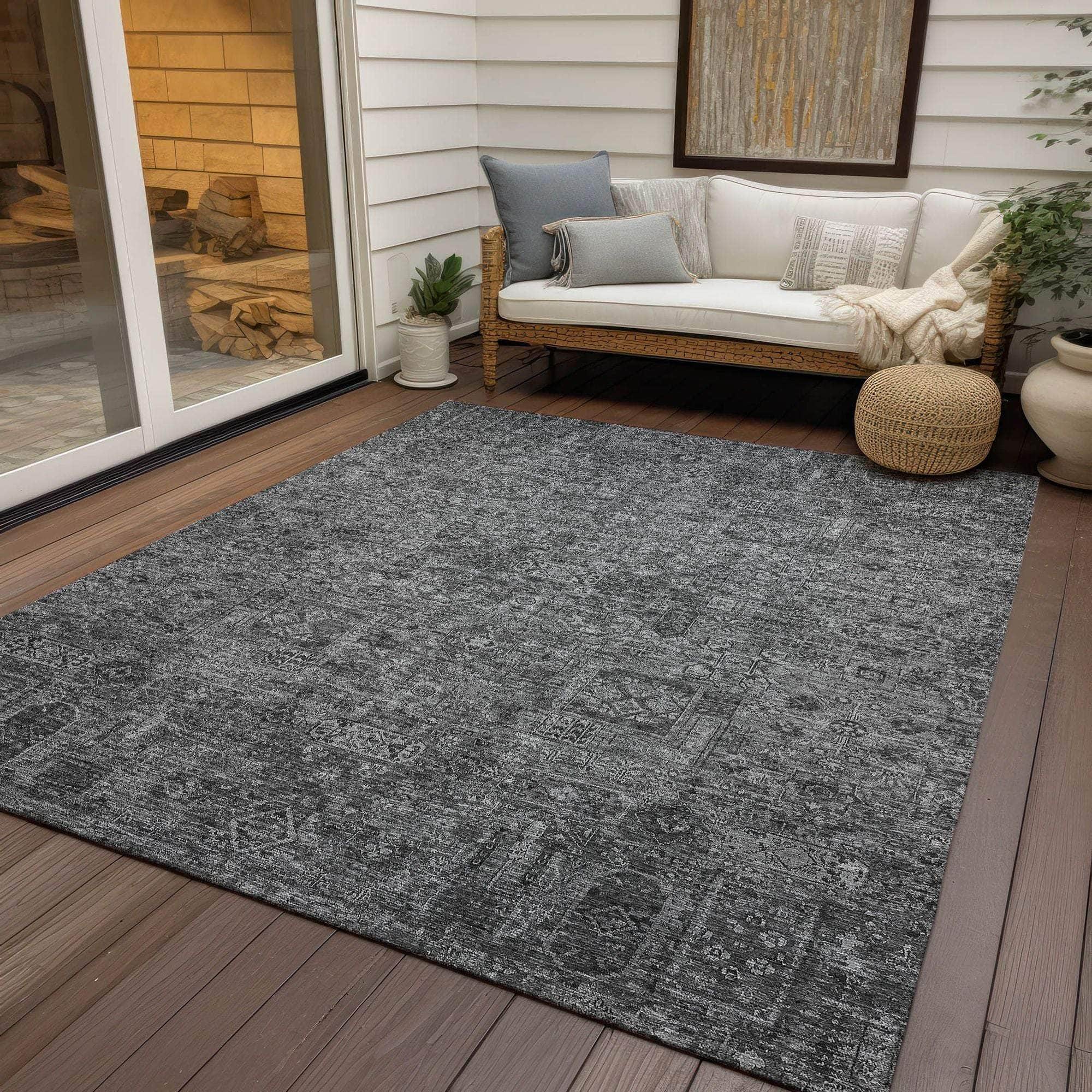 Machine Made ACN611 Charcoal Gray Rugs
