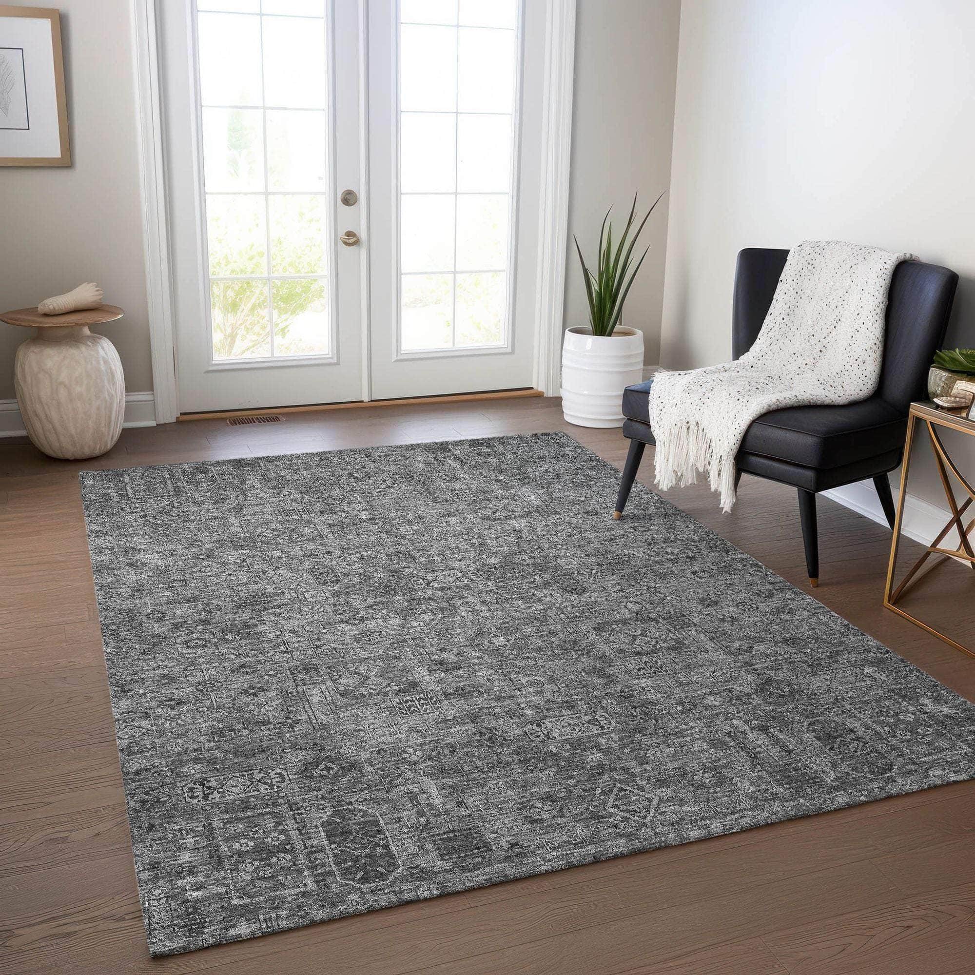 Machine Made ACN611 Charcoal Gray Rugs