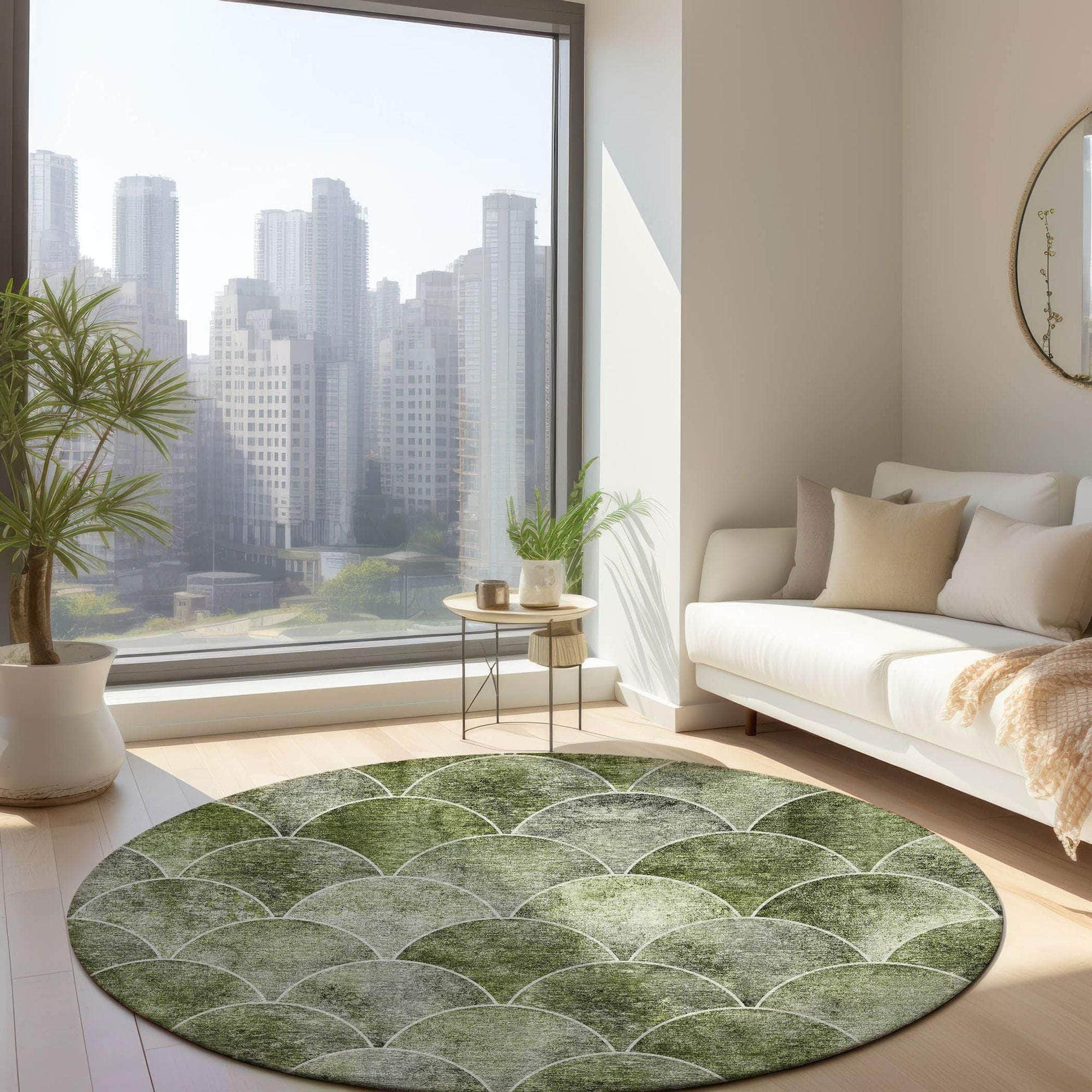 Machine Made ACN594 Green Rugs