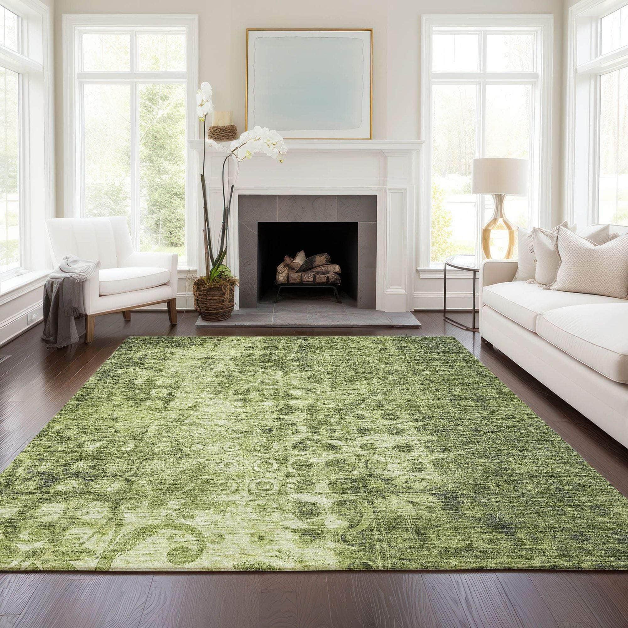Machine Made ACN577 Olive Green Rugs