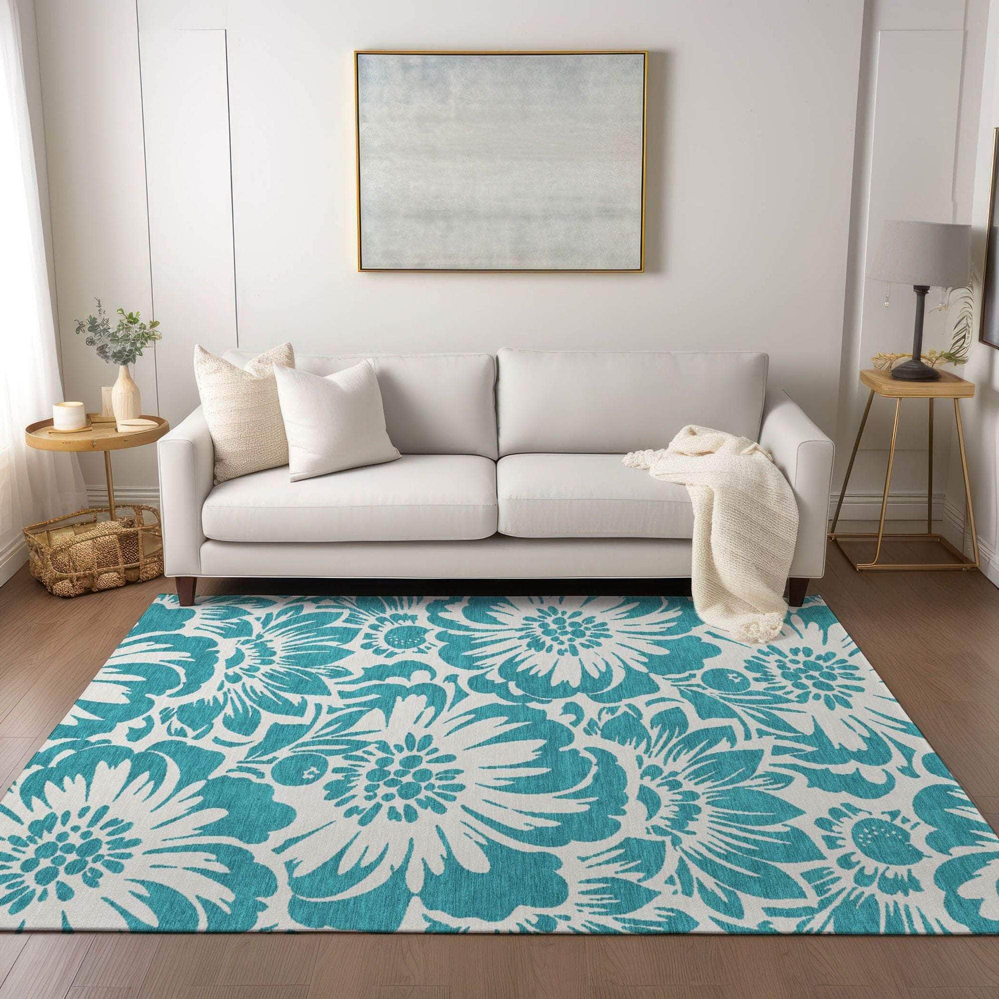 Machine Made ACN551 Teal Rugs