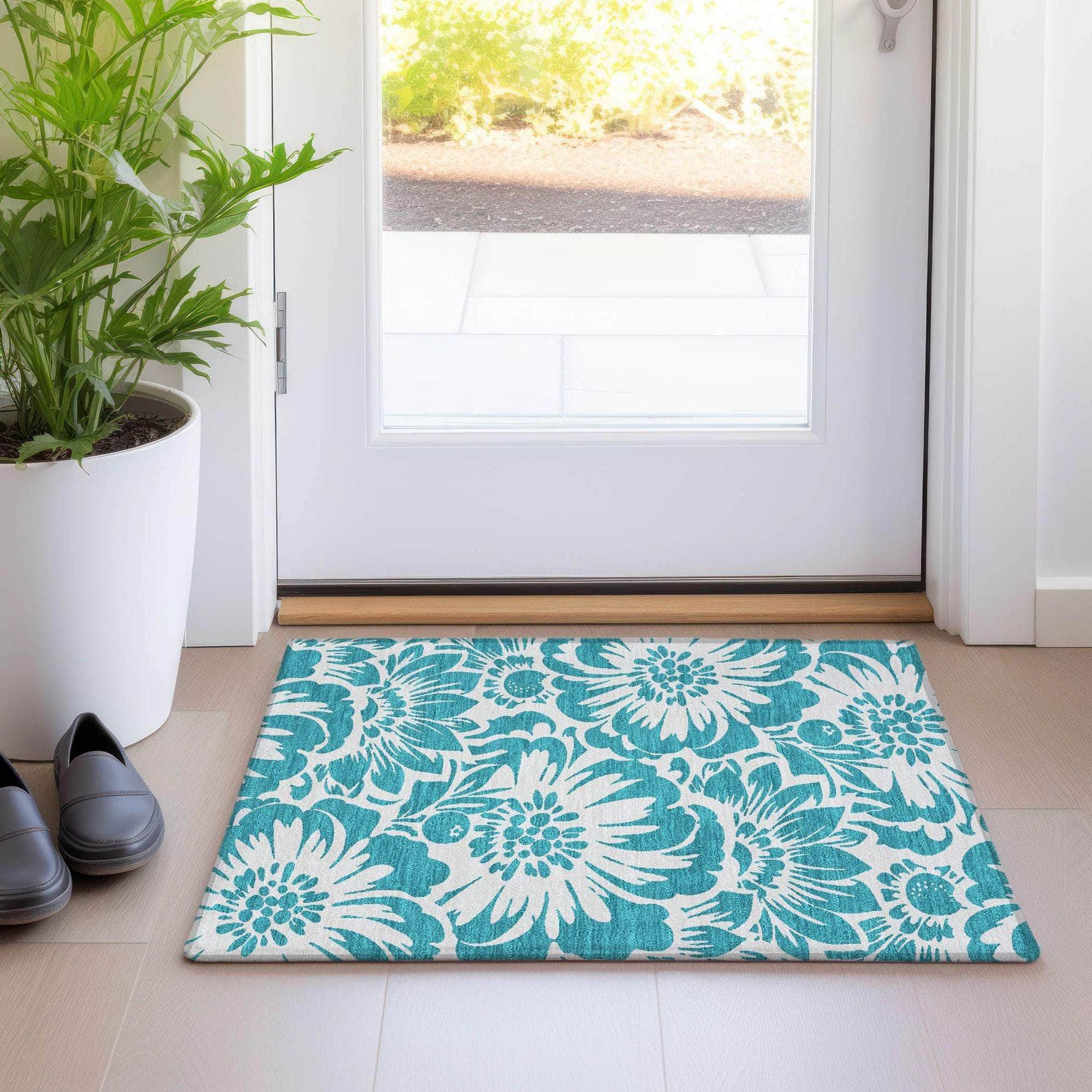Machine Made ACN551 Teal Rugs