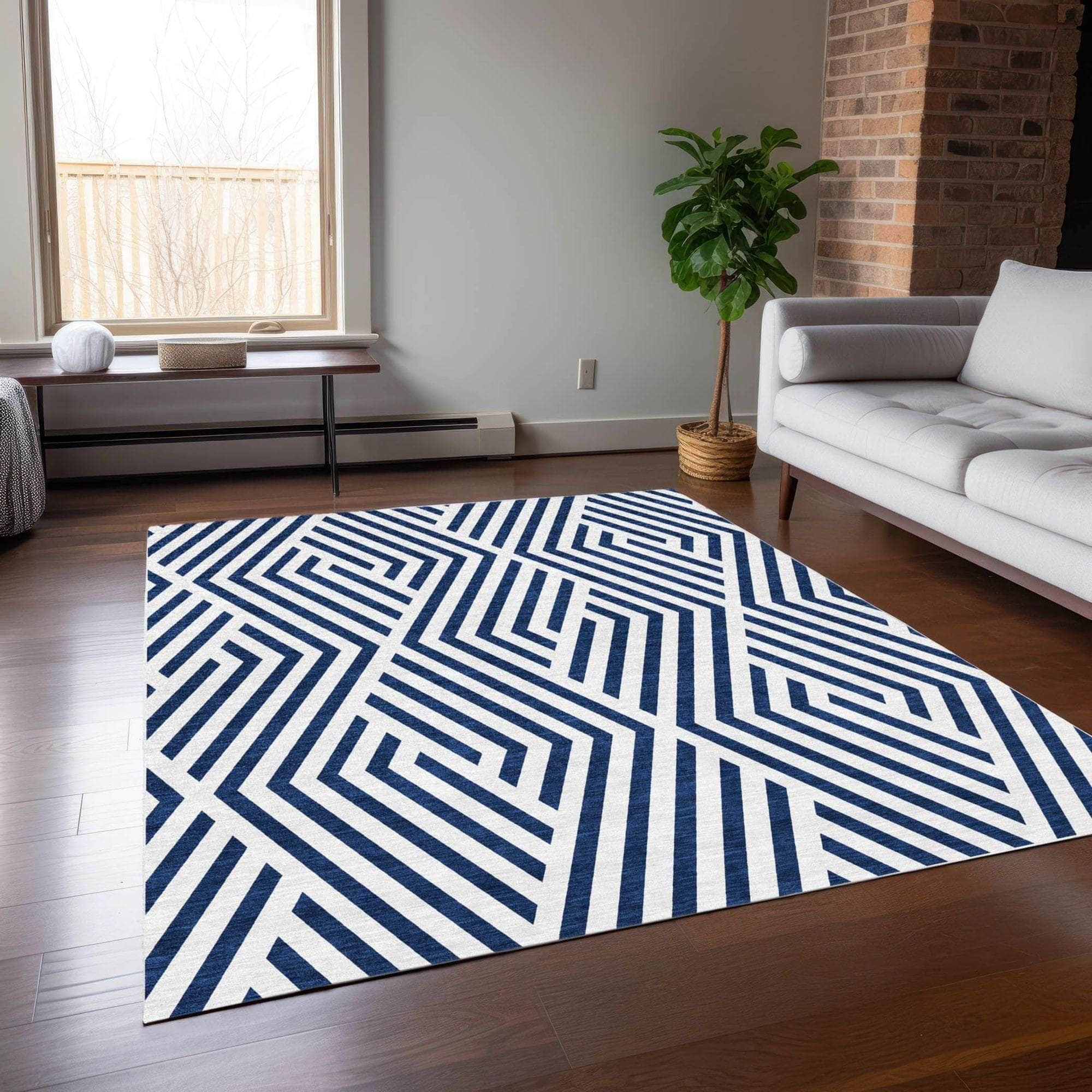 Machine Made ACN550 Navy Blue Rugs
