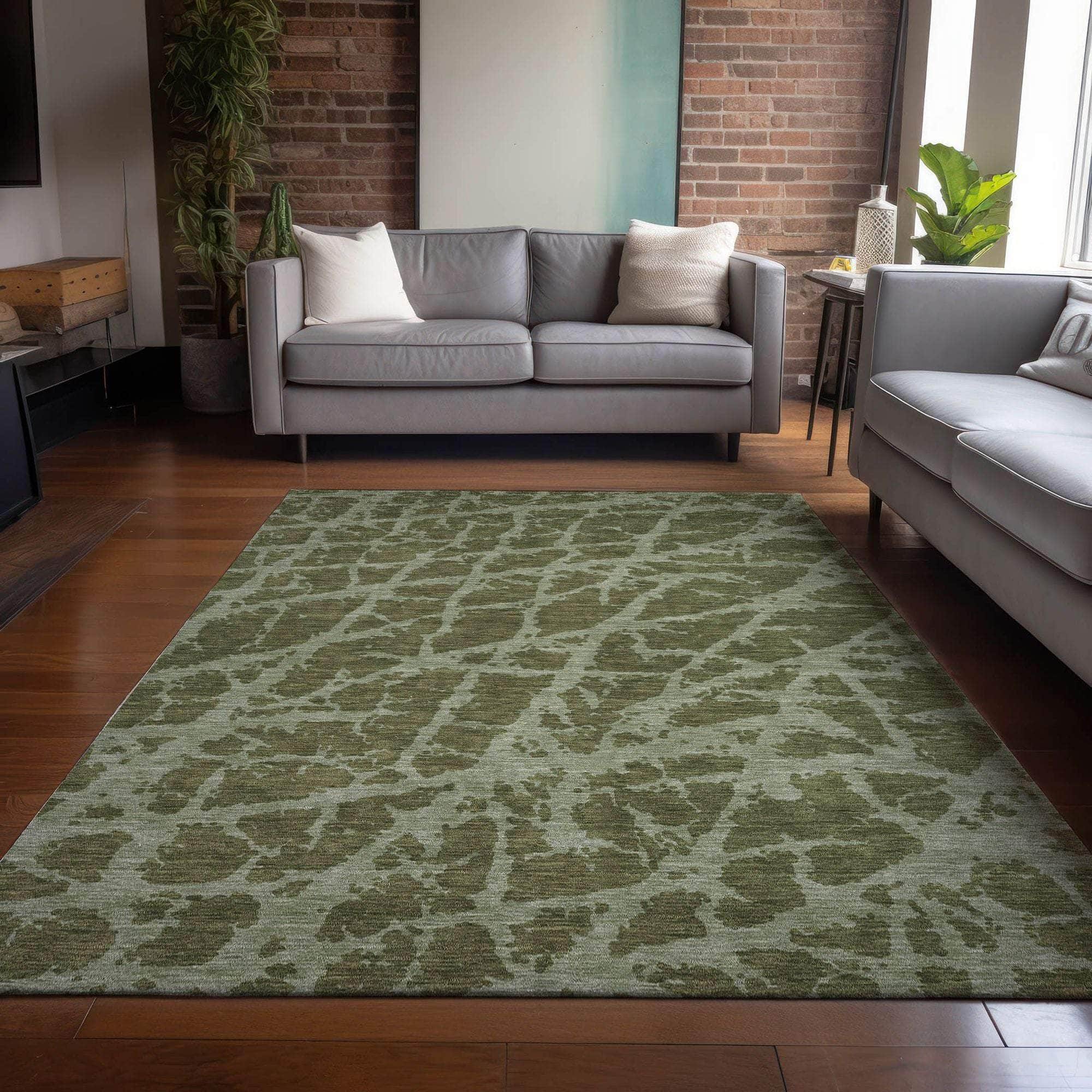 Machine Made ACN501 Olive Green Rugs