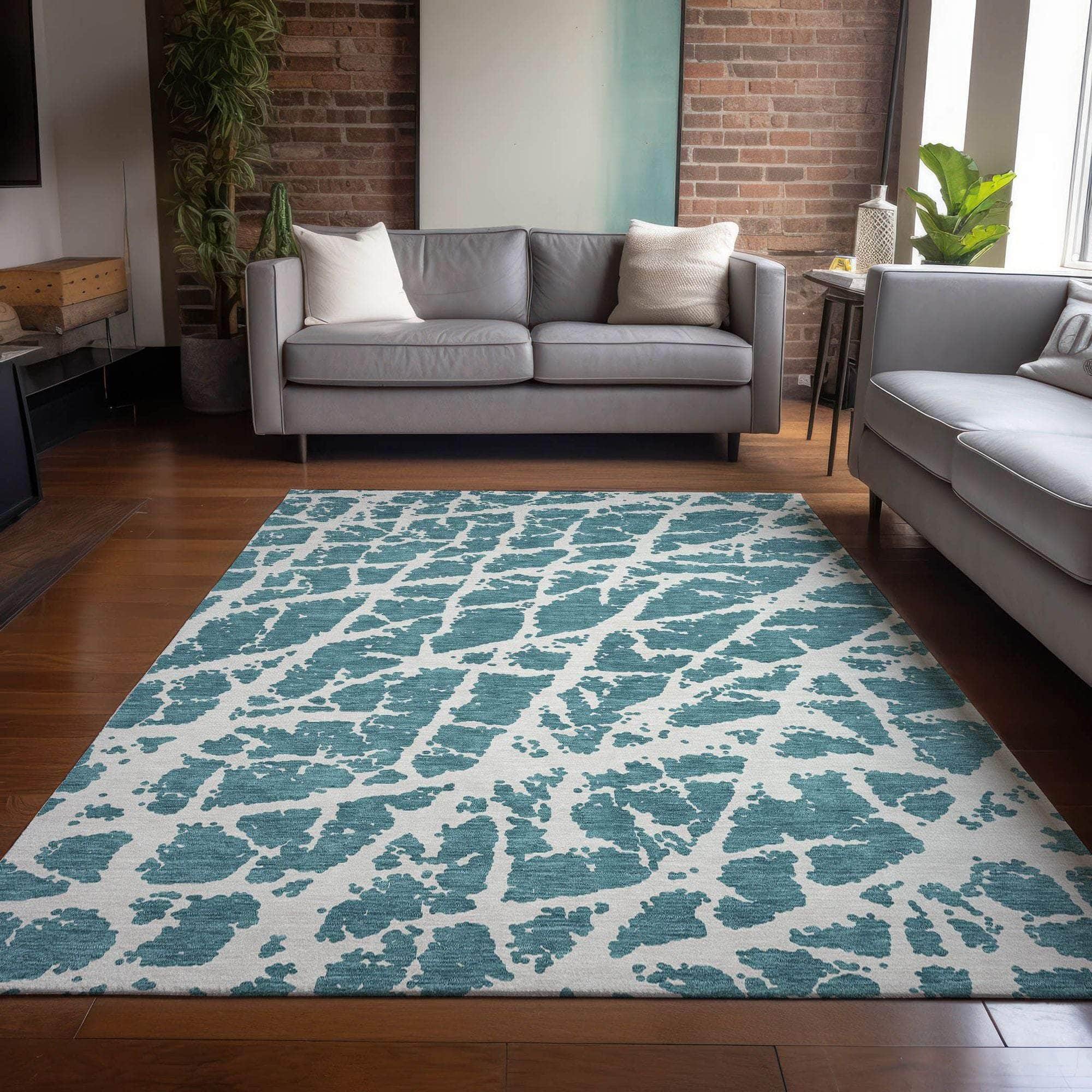 Machine Made ACN501 Teal Rugs
