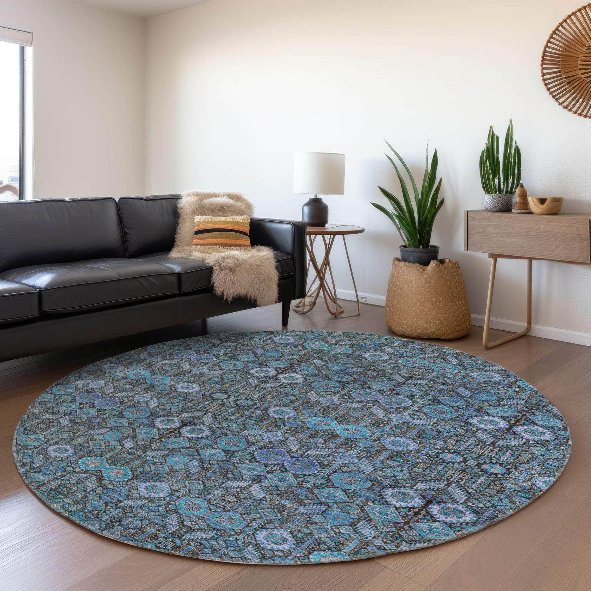 Machine Made ACN574 Teal Rugs