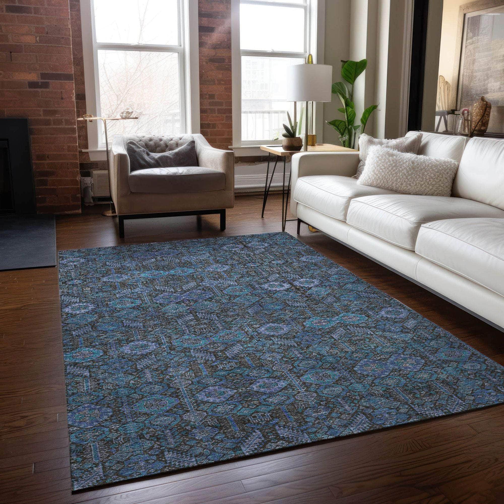 Machine Made ACN574 Teal Rugs