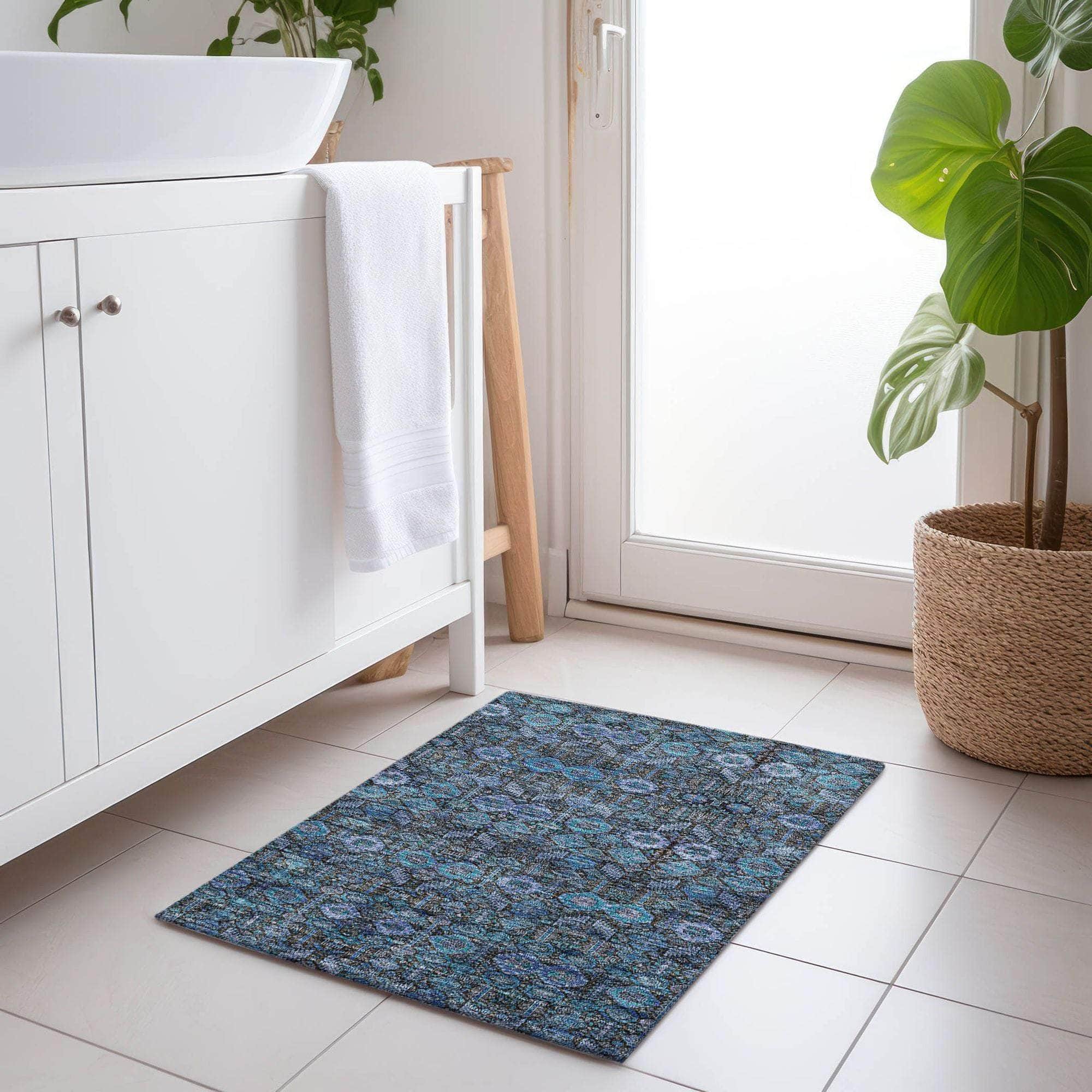 Machine Made ACN574 Teal Rugs