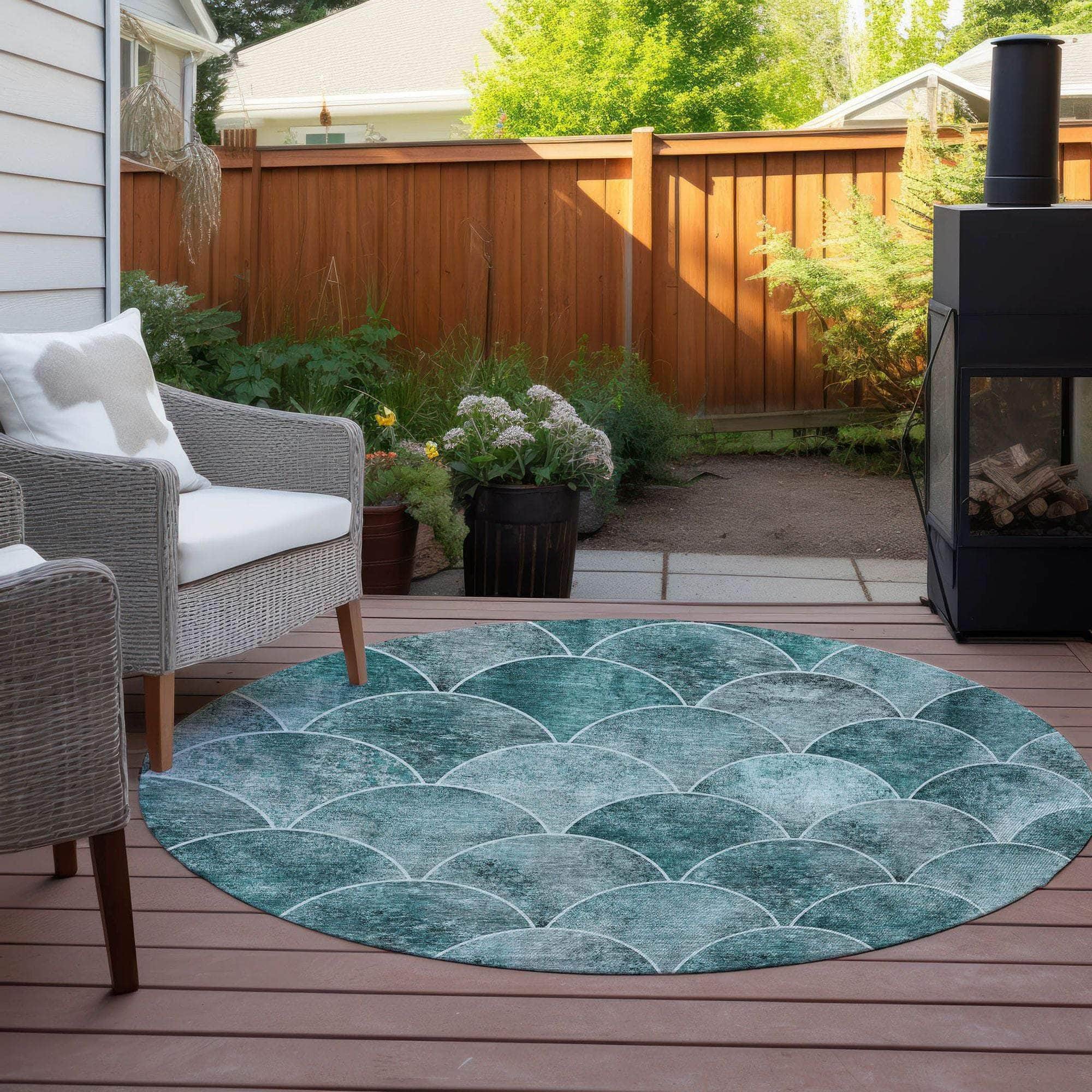 Machine Made ACN594 Teal Rugs
