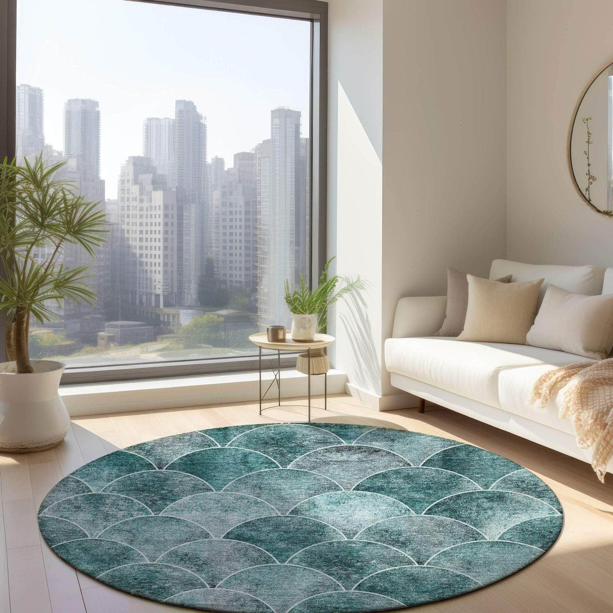 Machine Made ACN594 Teal Rugs