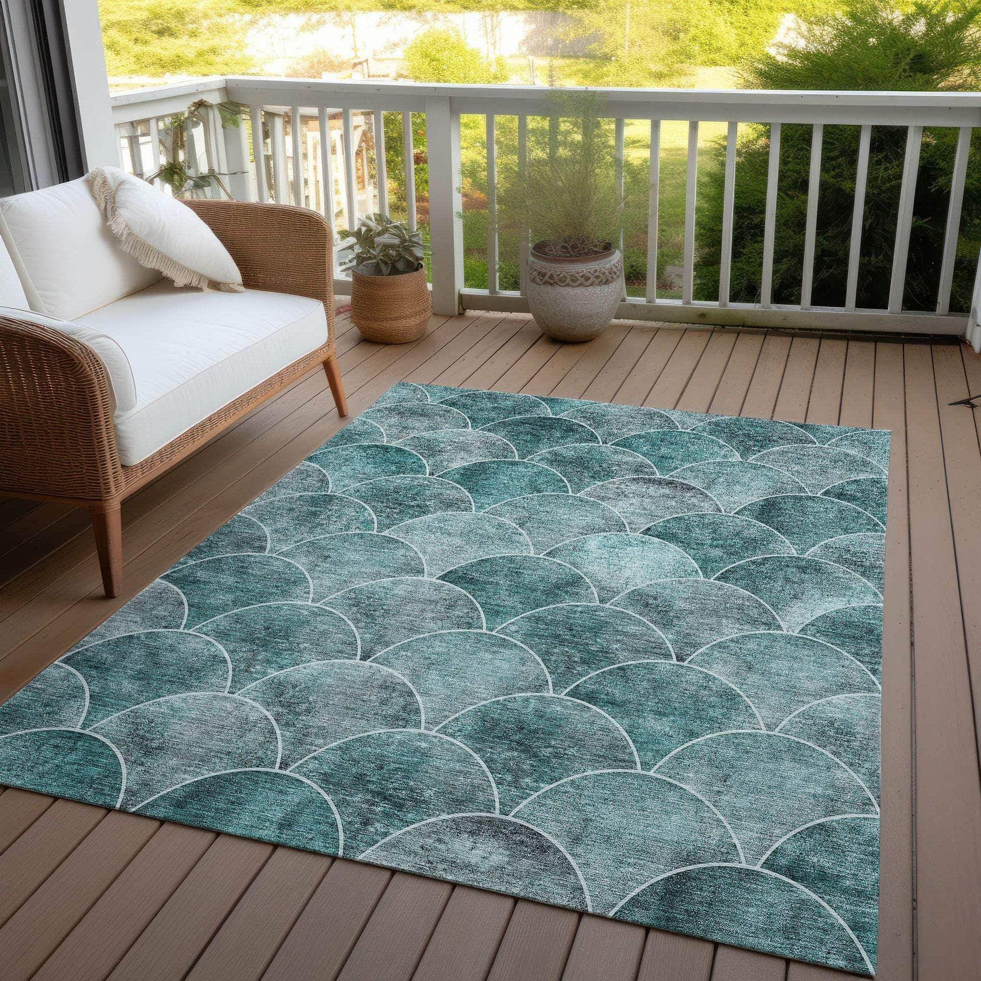 Machine Made ACN594 Teal Rugs