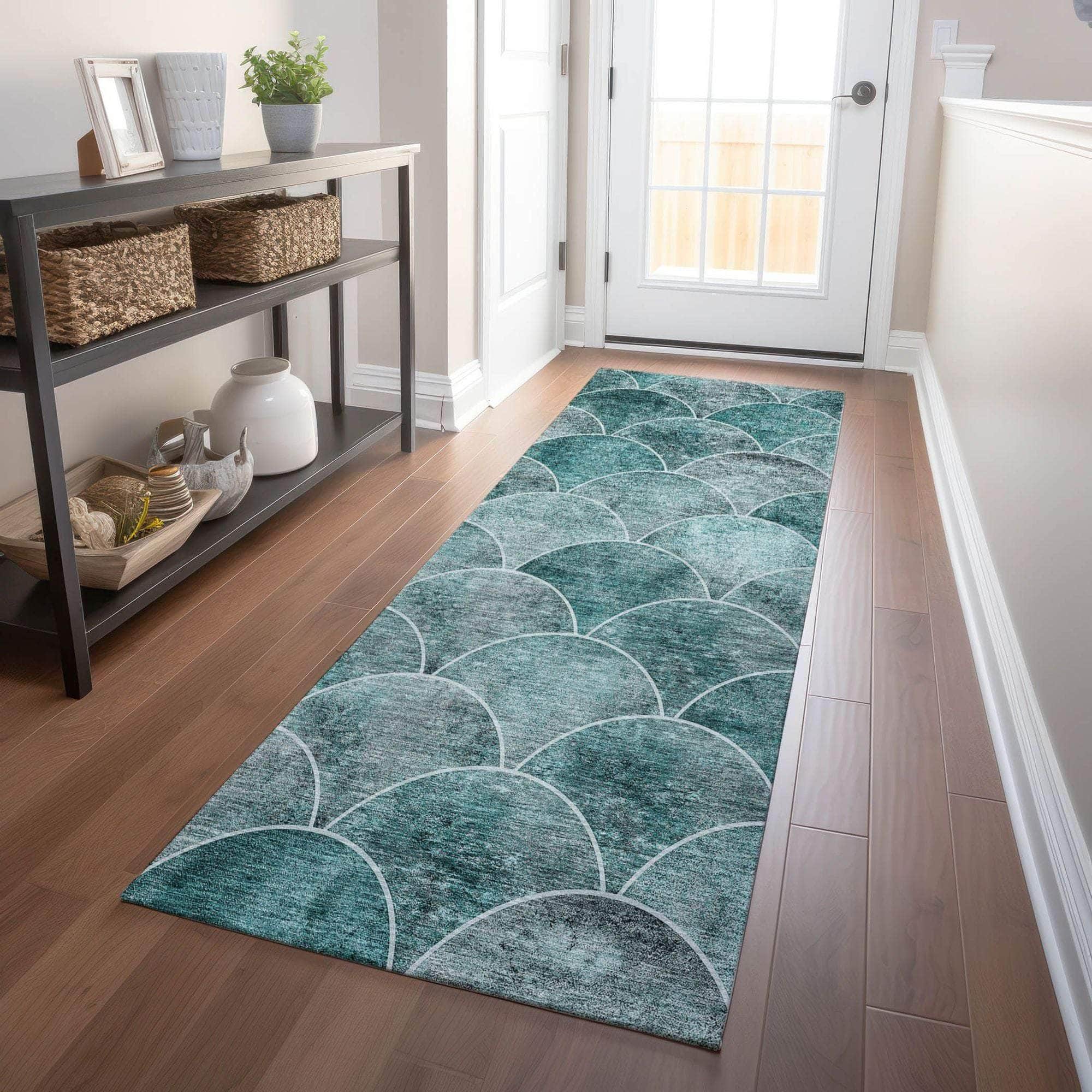 Machine Made ACN594 Teal Rugs