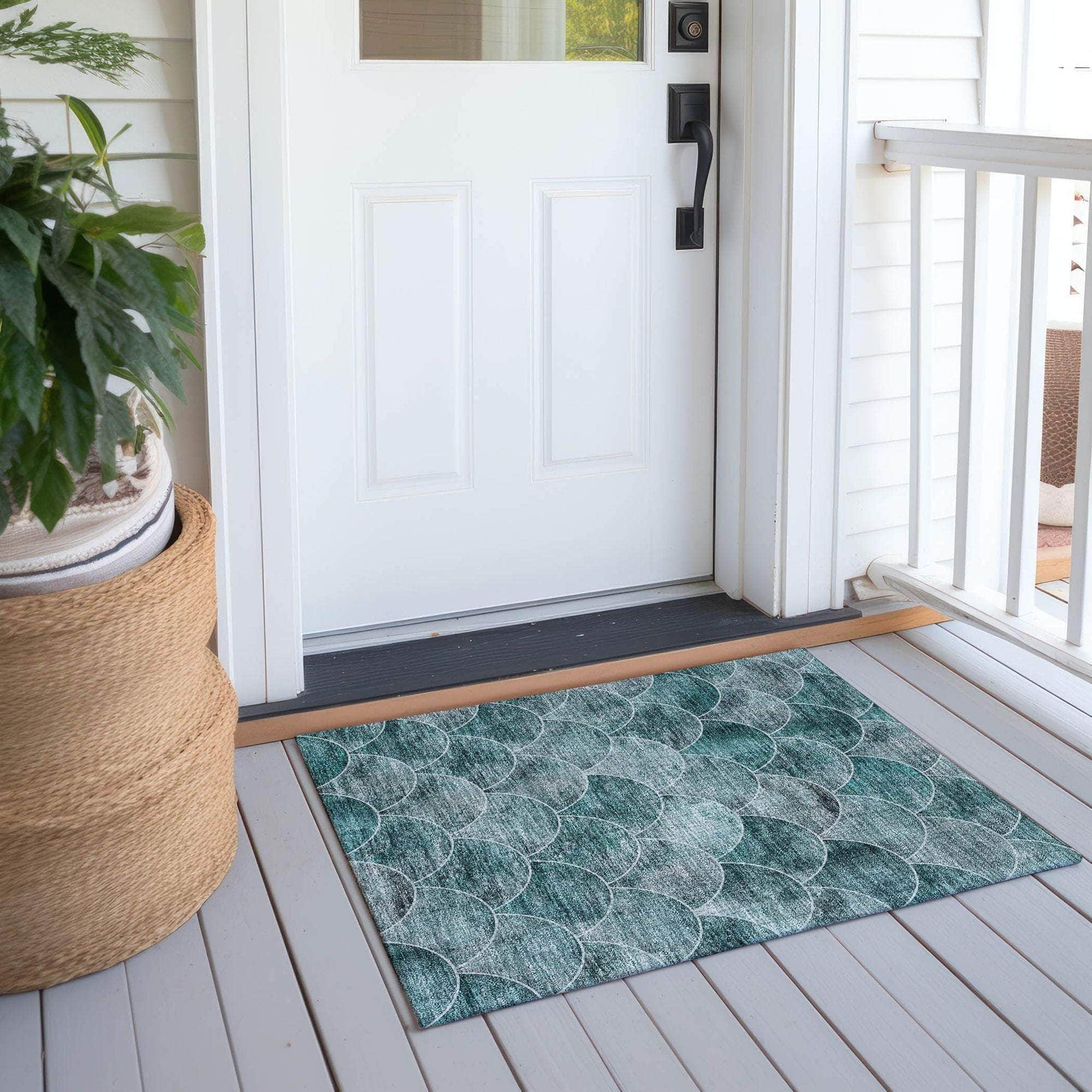 Machine Made ACN594 Teal Rugs
