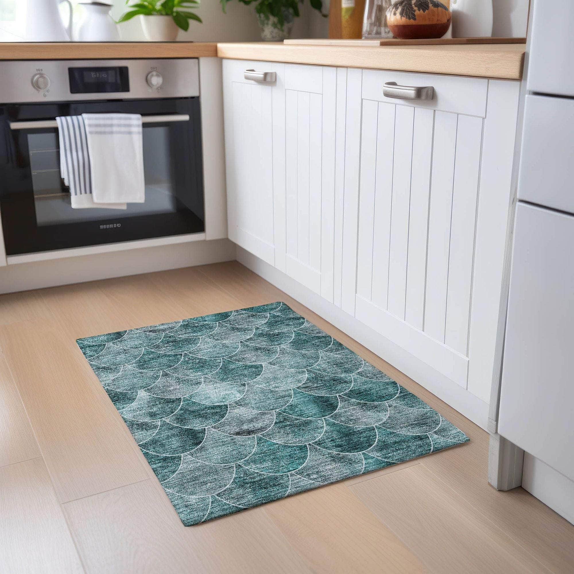 Machine Made ACN594 Teal Rugs