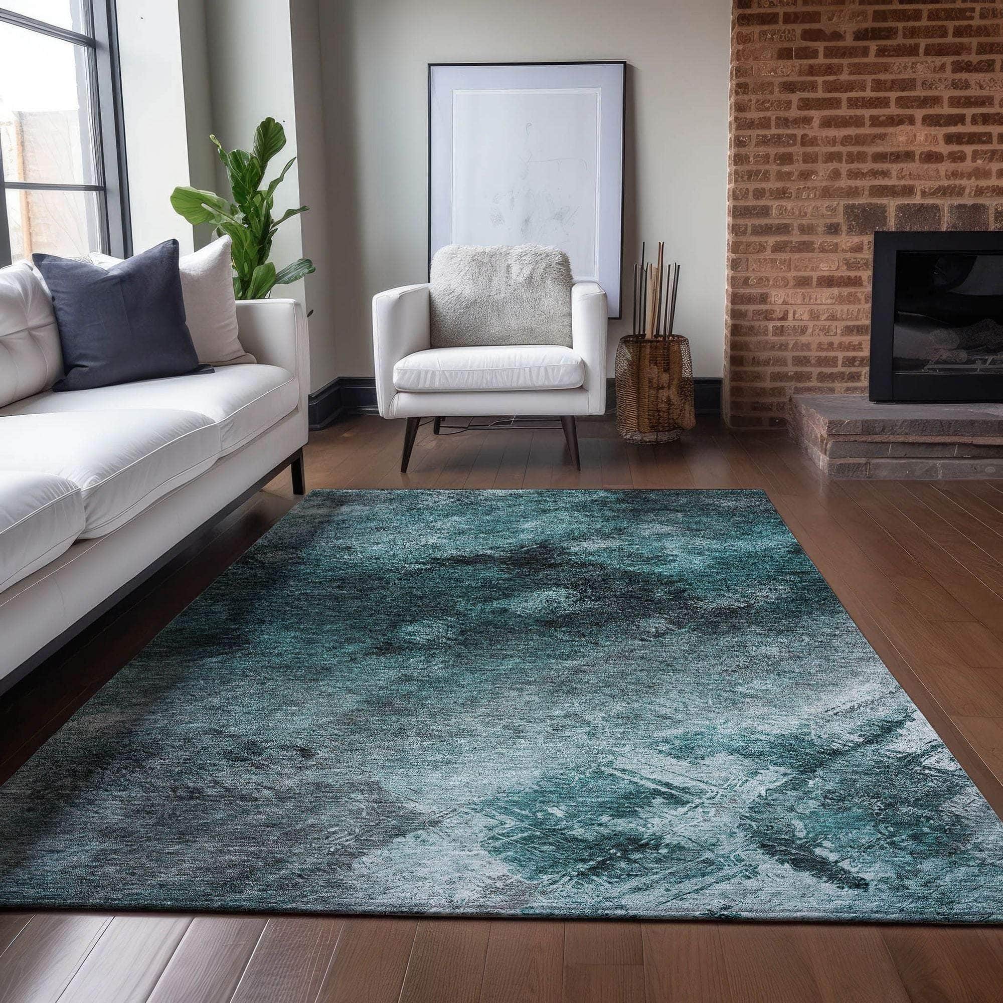 Machine Made ACN590 Teal Rugs