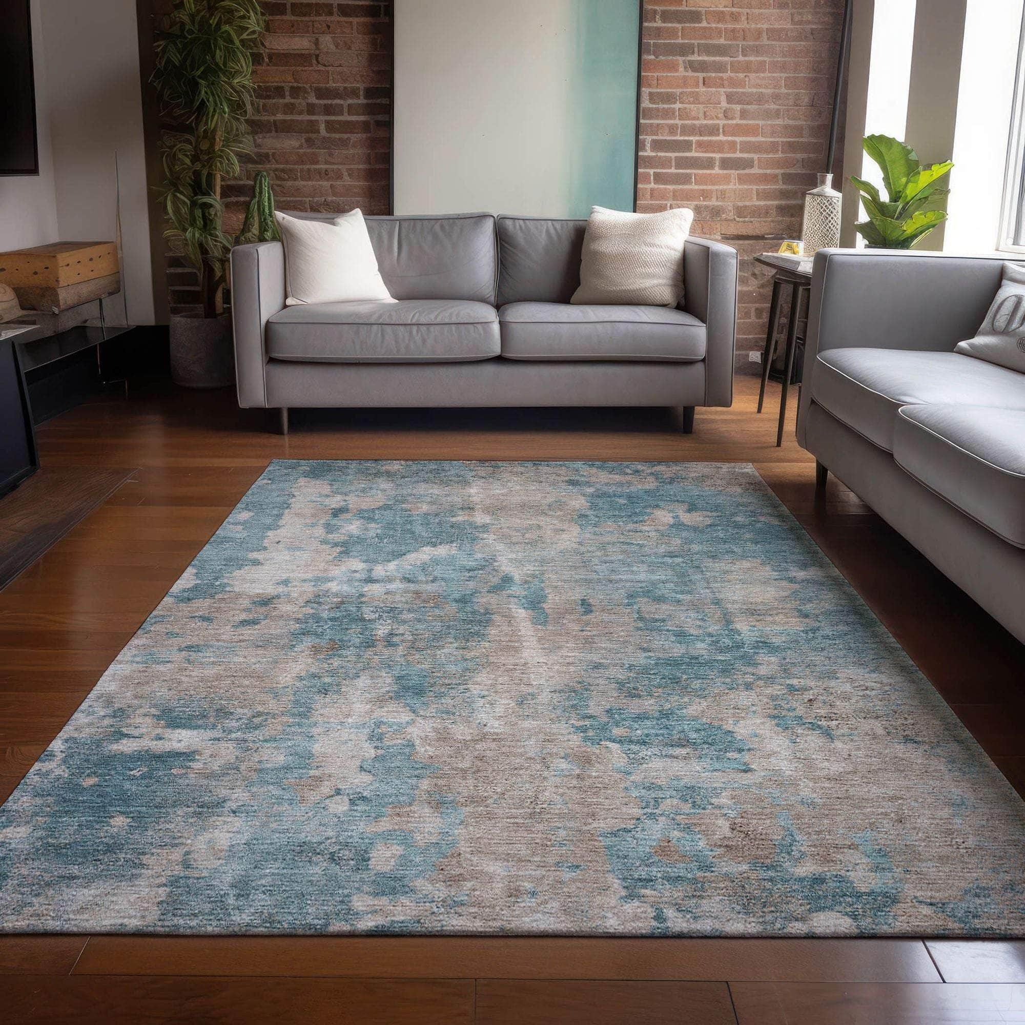 Machine Made ACN573 Teal Rugs