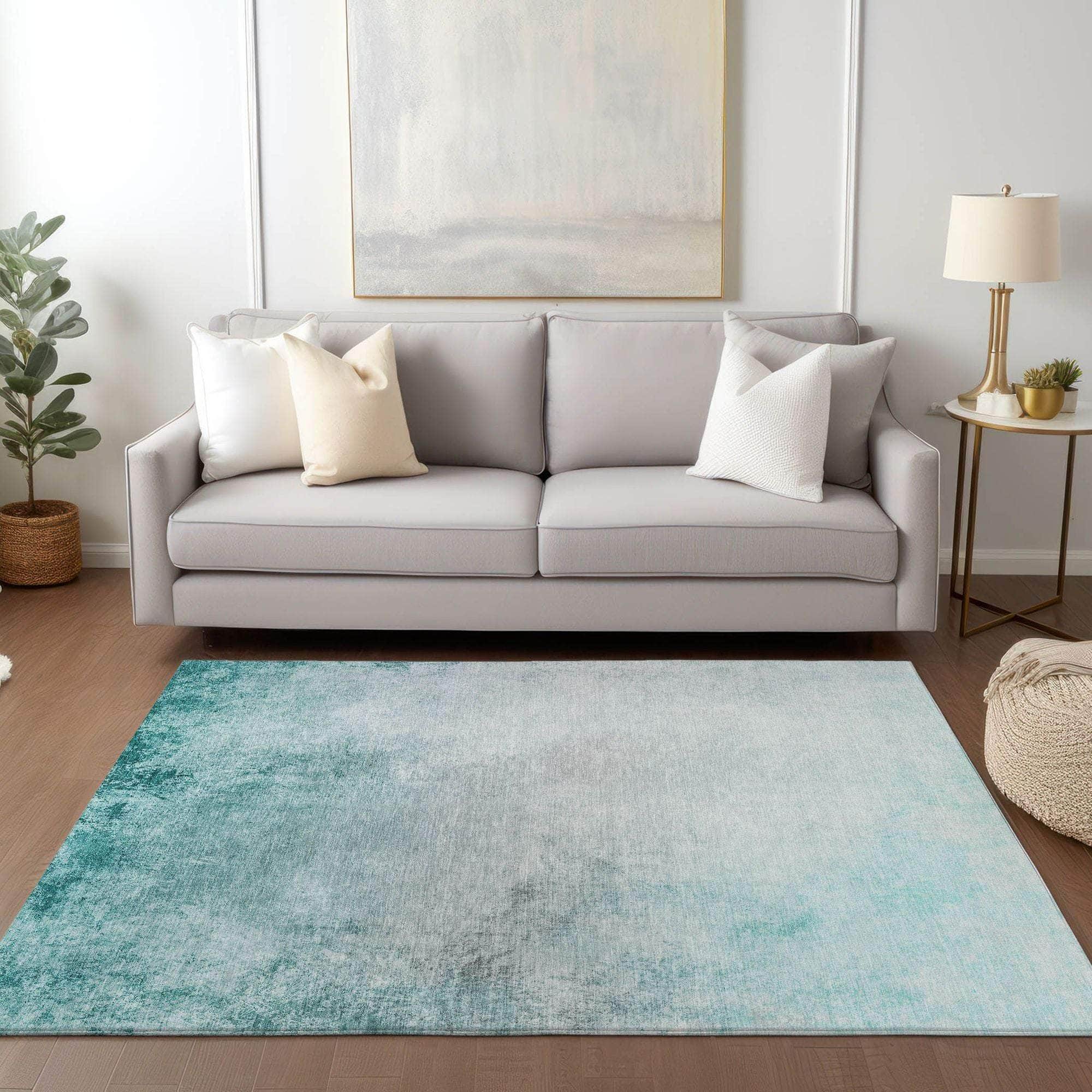Machine Made ACN601 Teal Rugs