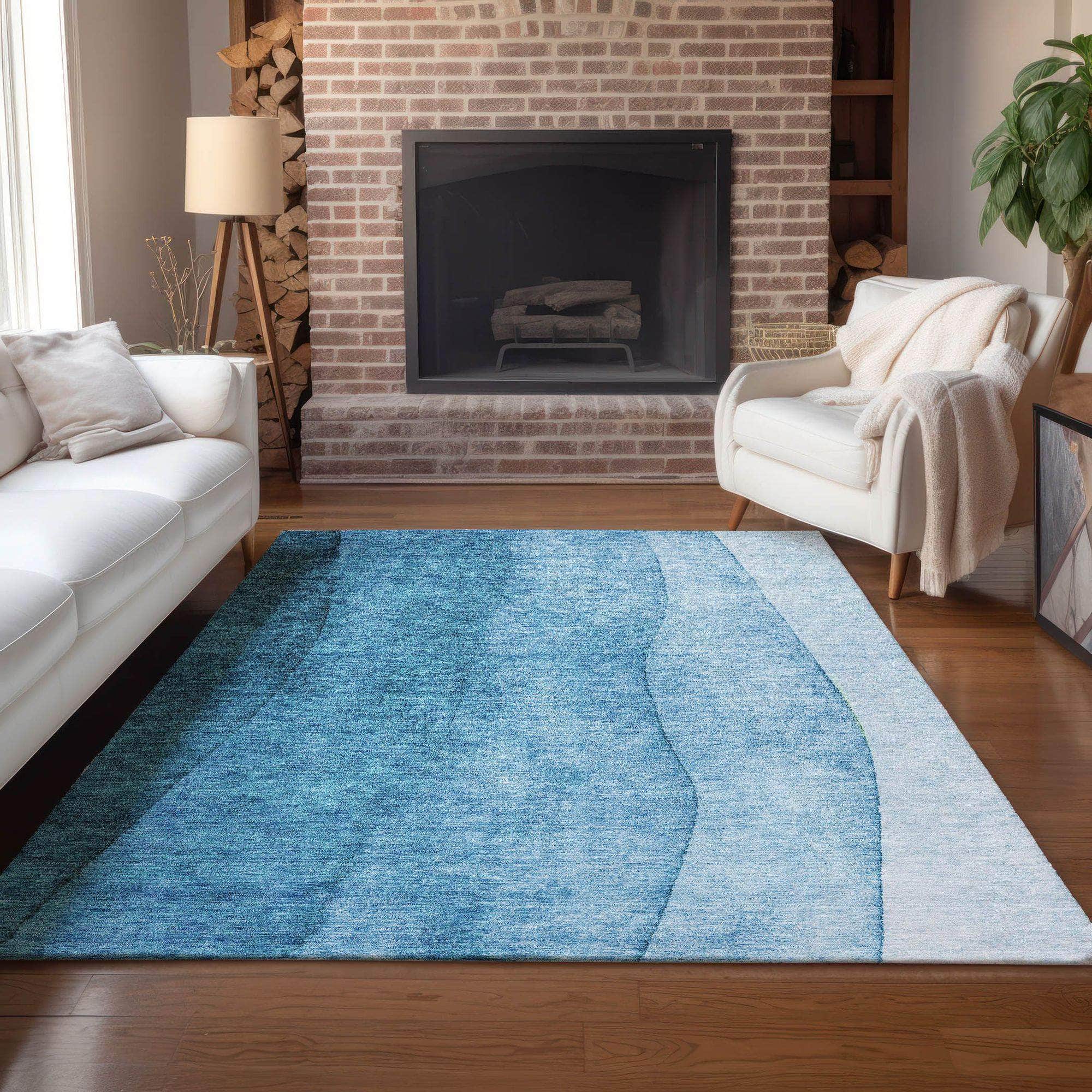 Machine Made ACN625 Teal Rugs