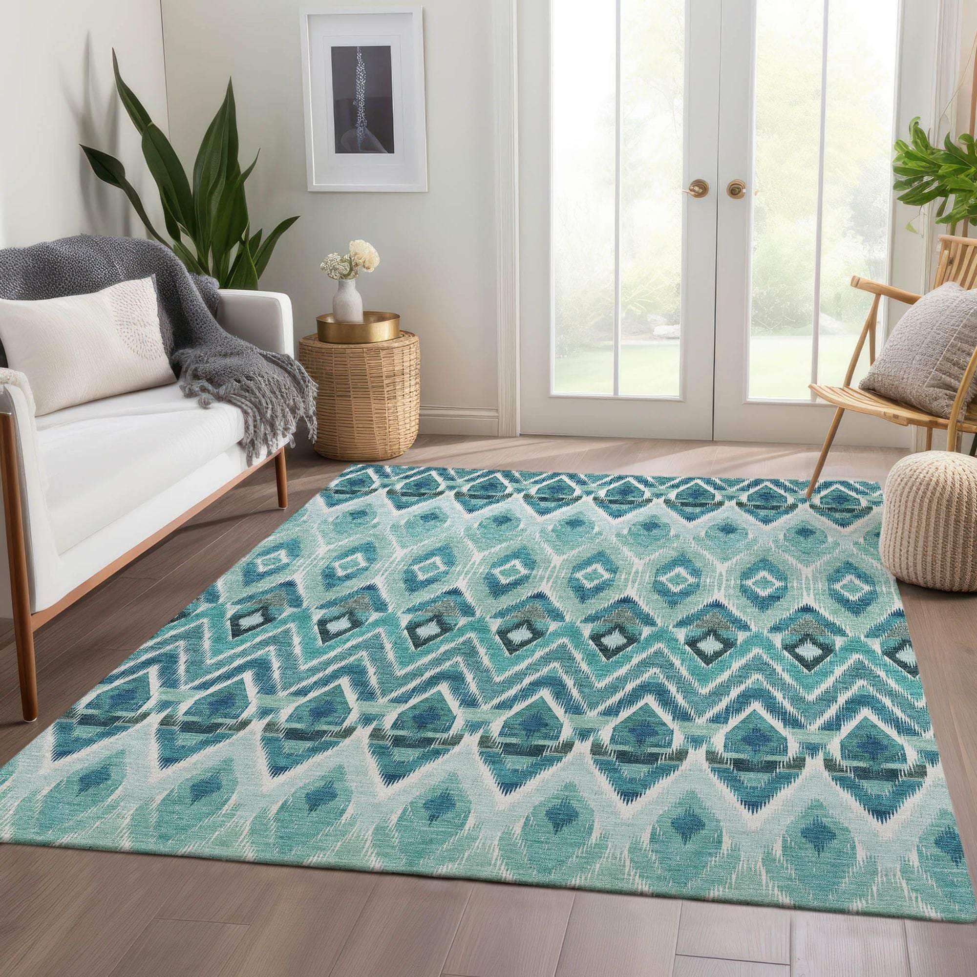 Machine Made ACN617 Teal Rugs
